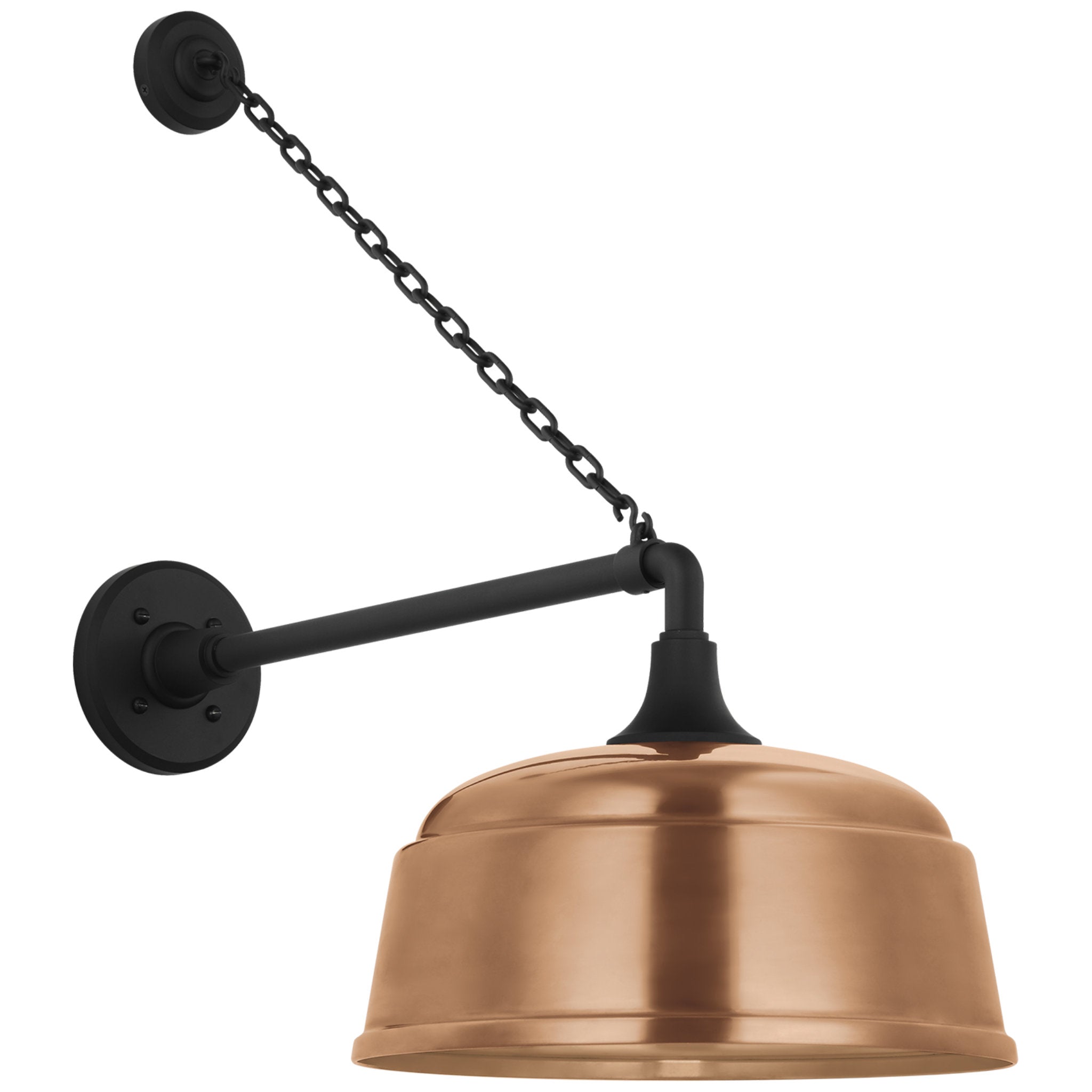 Thomas O'Brien Academy 17.5" Anchored Mack Barn Light in Matte Black with 12.5" Soft Copper Rockhouse Shade Outdoor Lighting W12.5" x H25"