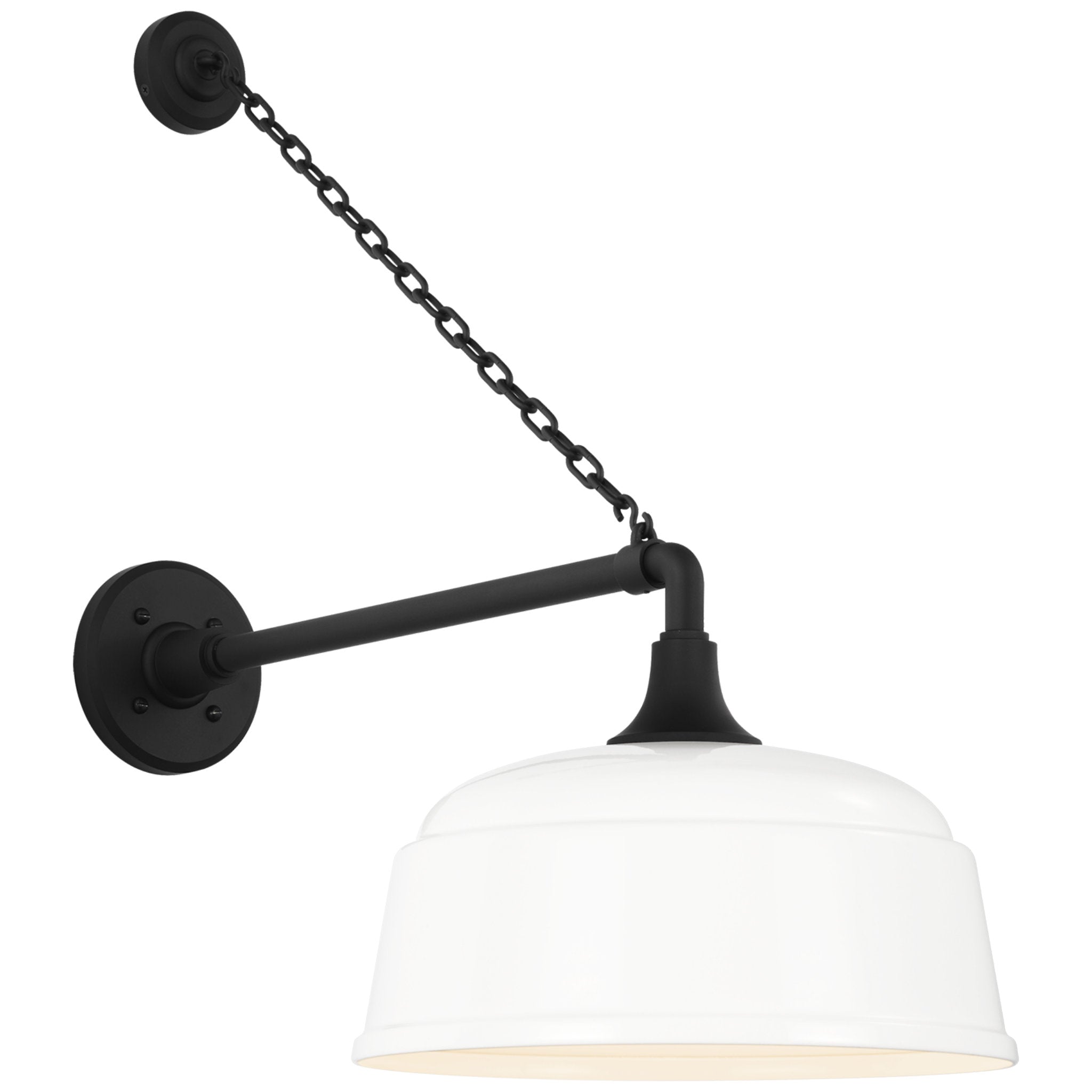 Thomas O'Brien Academy 17.5" Anchored Mack Barn Light in Matte Black with 12.5" White Rockhouse Shade Outdoor Lighting W12.5" x H25"