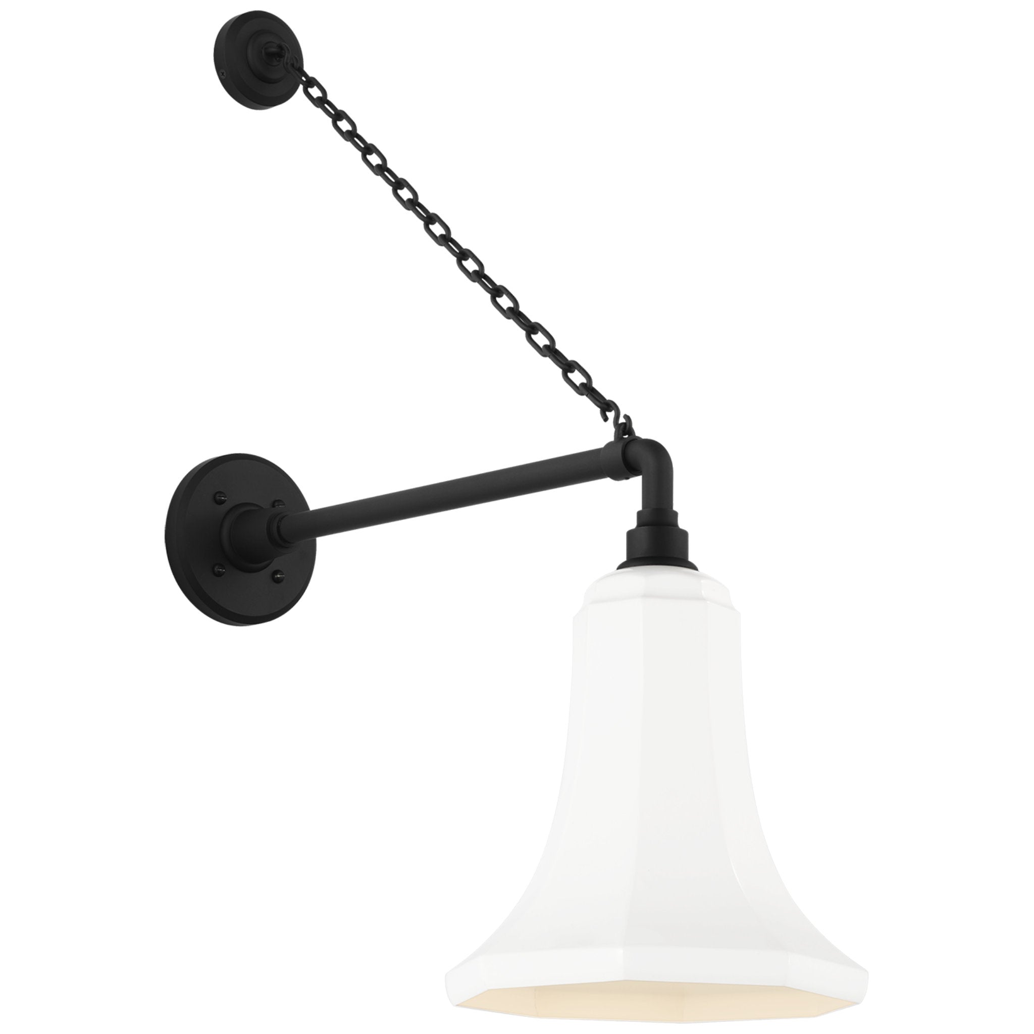 Thomas O'Brien Academy 17.5" Anchored Mack Barn Light in Matte Black with 9.25" White Savannah Shade Outdoor Lighting W9.25" x H28.5"