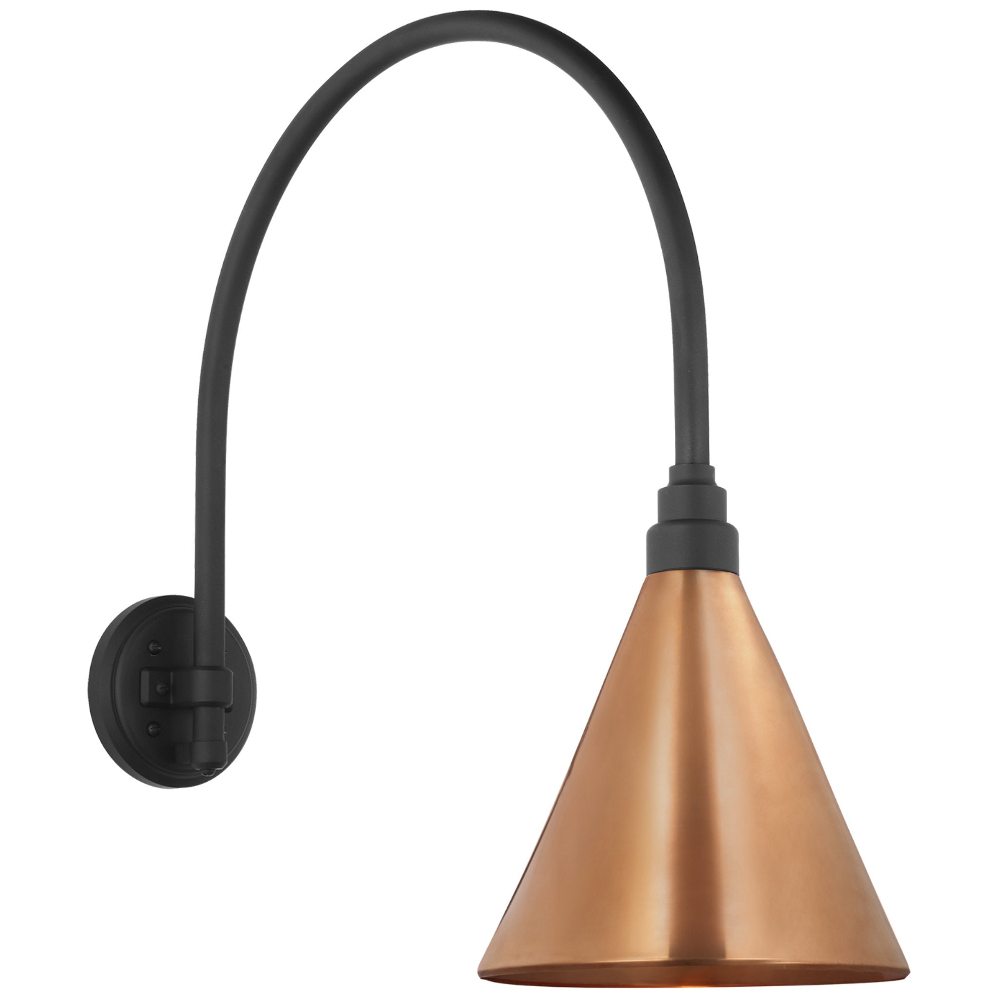Thomas O'Brien Academy 19.5" Arched Mack Barn Light in Matte Black with 9" Soft Copper Conical Savannah Shade Outdoor Lighting W9" x H22.25"