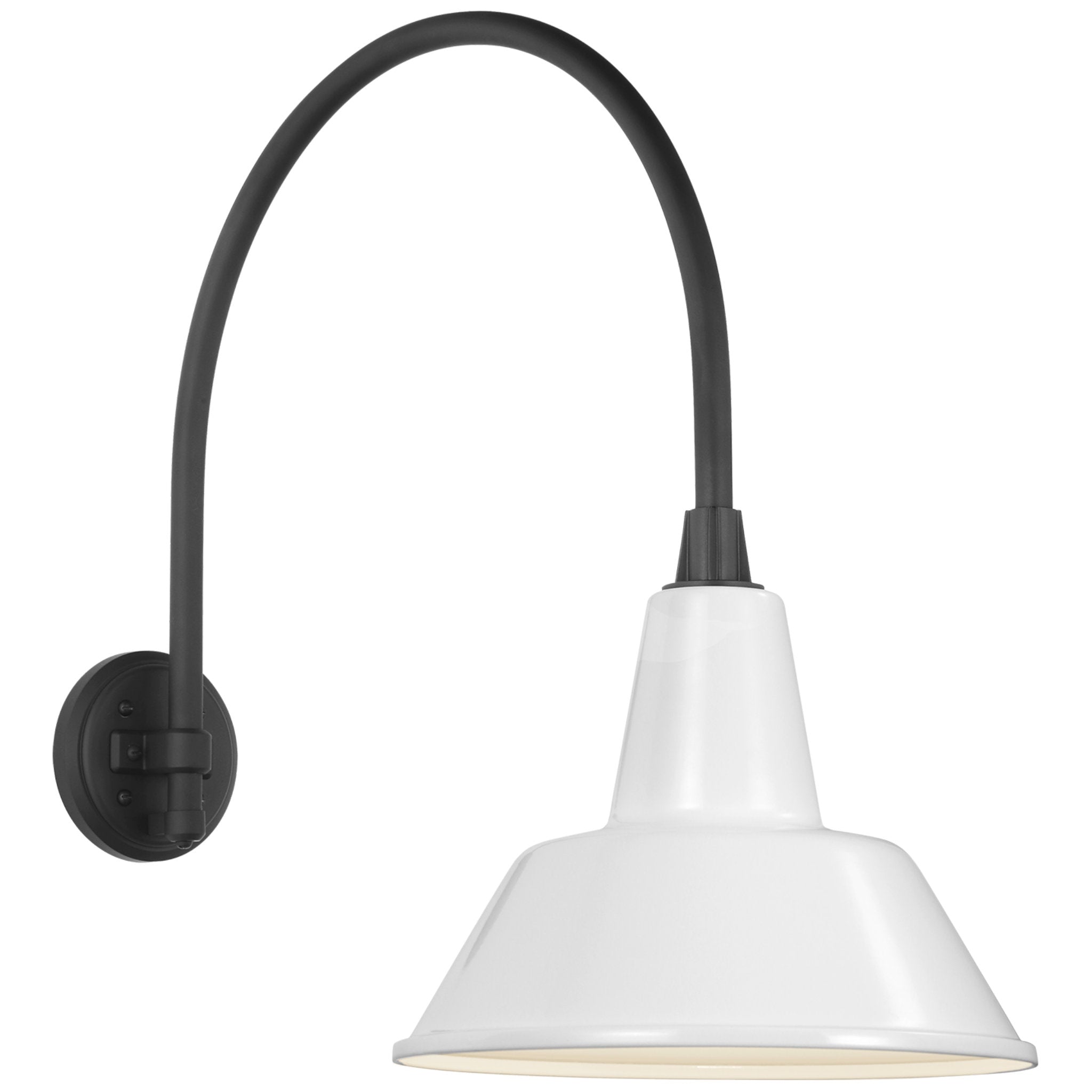 Thomas O'Brien Academy 19.5" Arched Mack Barn Light in Matte Black with 12.5" White Bowers Shade Outdoor Lighting W12.5" x H22"