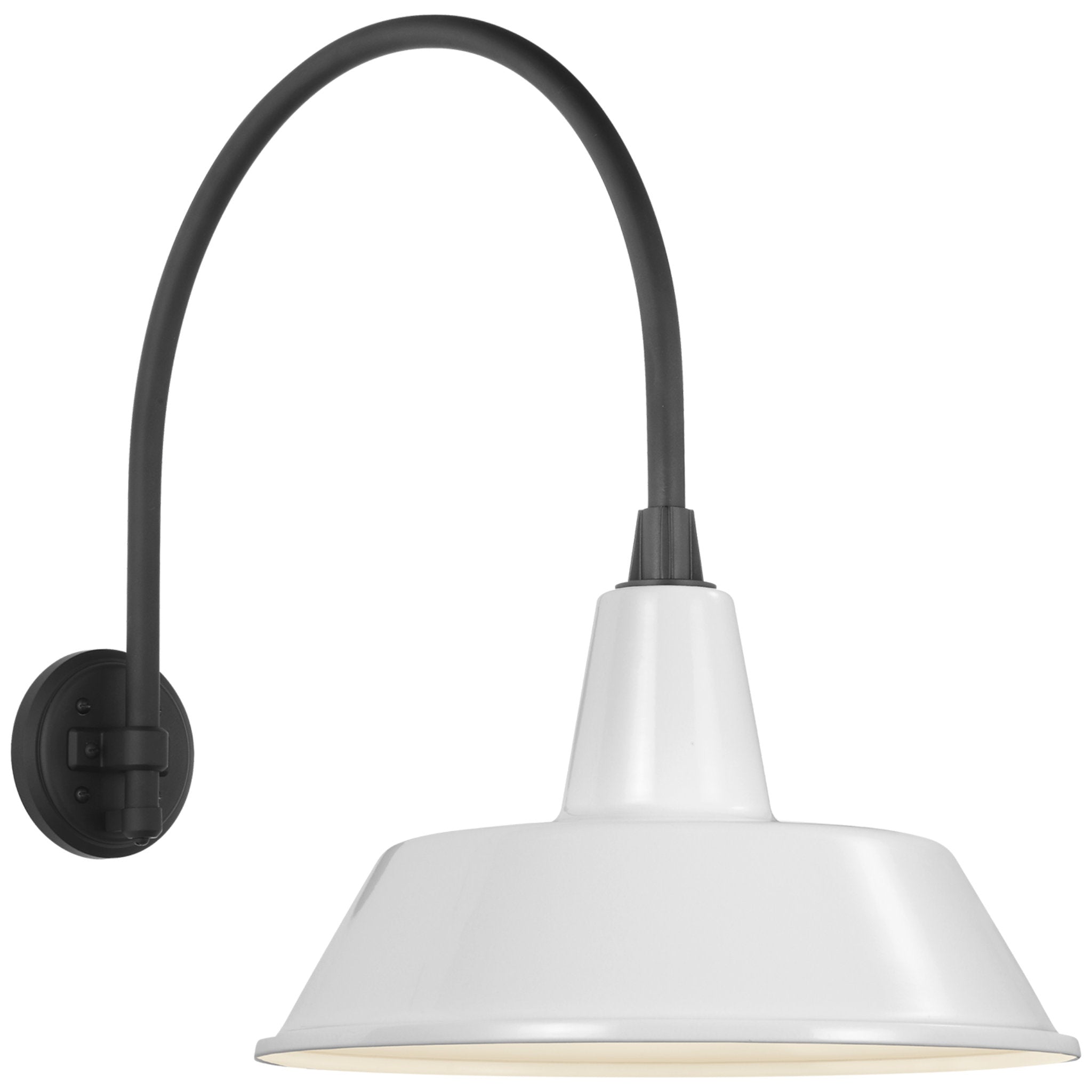 Thomas O'Brien Academy 19.5" Arched Mack Barn Light in Matte Black with 16" White Bowers Shade Outdoor Lighting W16" x H22"