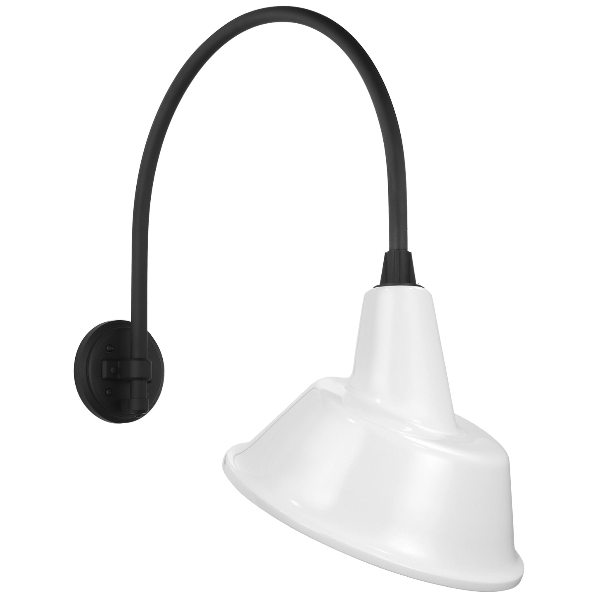 Thomas O'Brien Academy 19.5" Arched Mack Barn Light in Matte Black with 12.5" White Tilted Bowers Shade Outdoor Lighting W12.5" x H25"