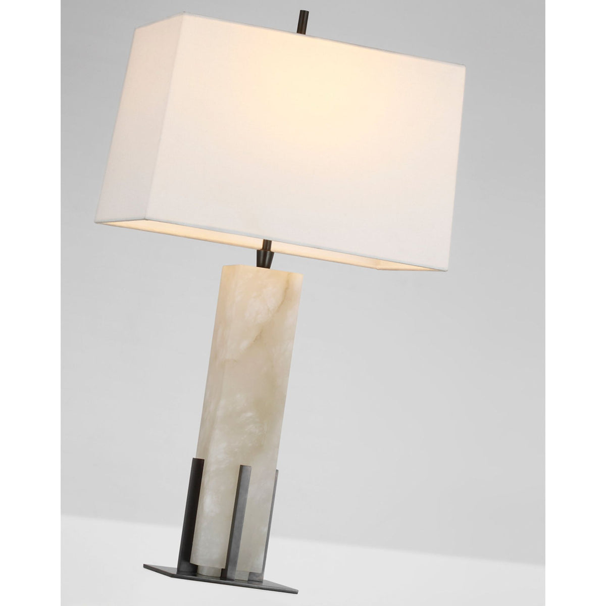 Thomas O'Brien Gironde Large Table Lamp in Alabaster and Bronze with Linen Shade W17" x H31.25"