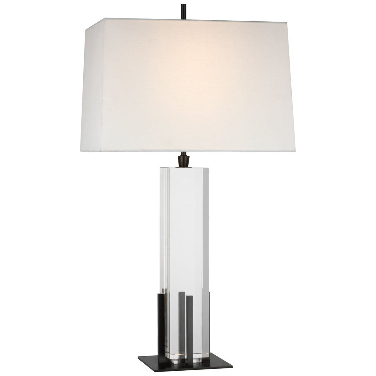 Thomas O'Brien Gironde Large Table Lamp in Crystal and Bronze with Linen Shade W17" x H31.25"