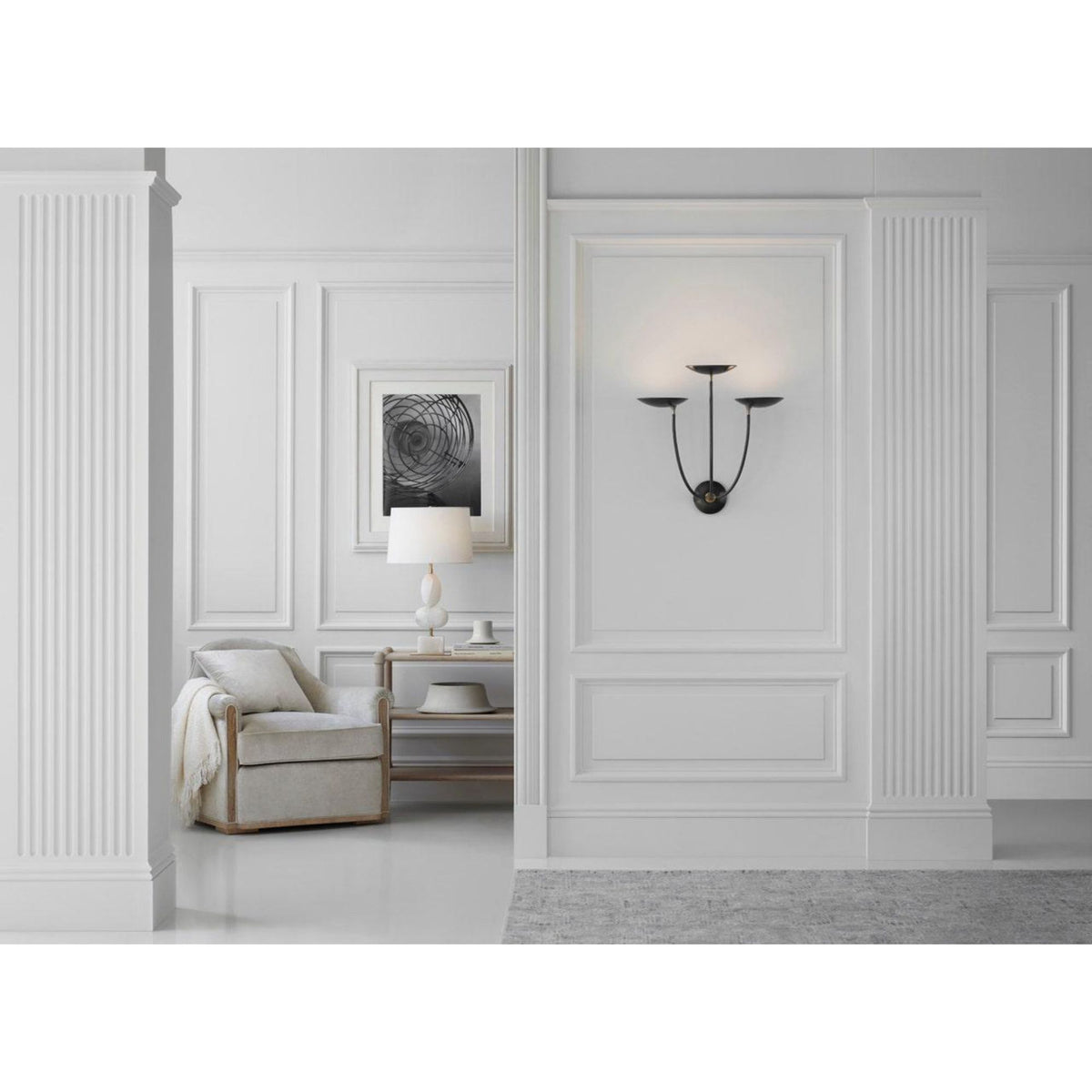 Thomas O'Brien Keira Large Triple Sconce in Bronze and Hand-Rubbed Antique Brass W22" x H23" x E13.25"