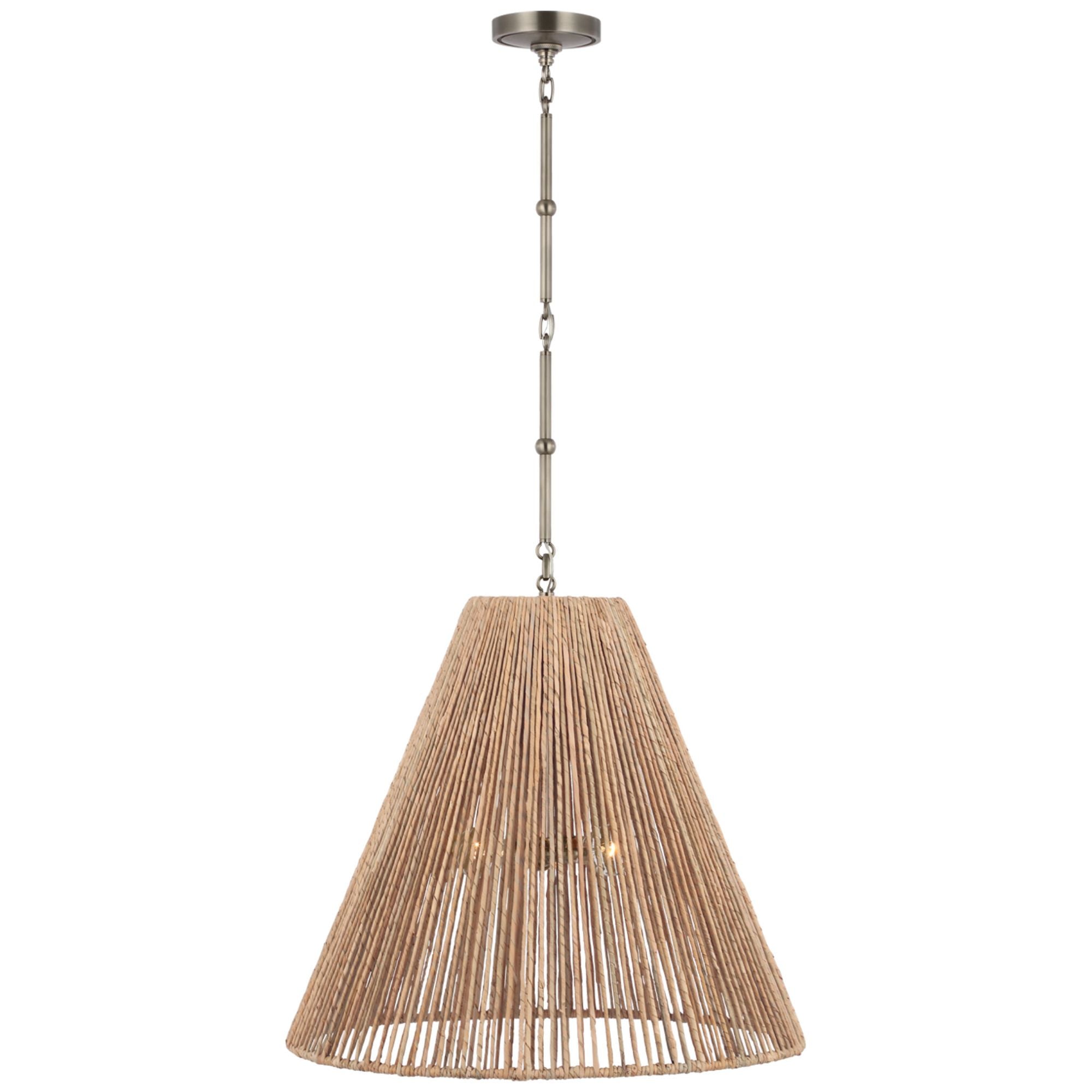 Thomas O'Brien Goodman Large Hanging Lamp in Antique Nickel with Natural Abaca Shade Ceiling Light W24"