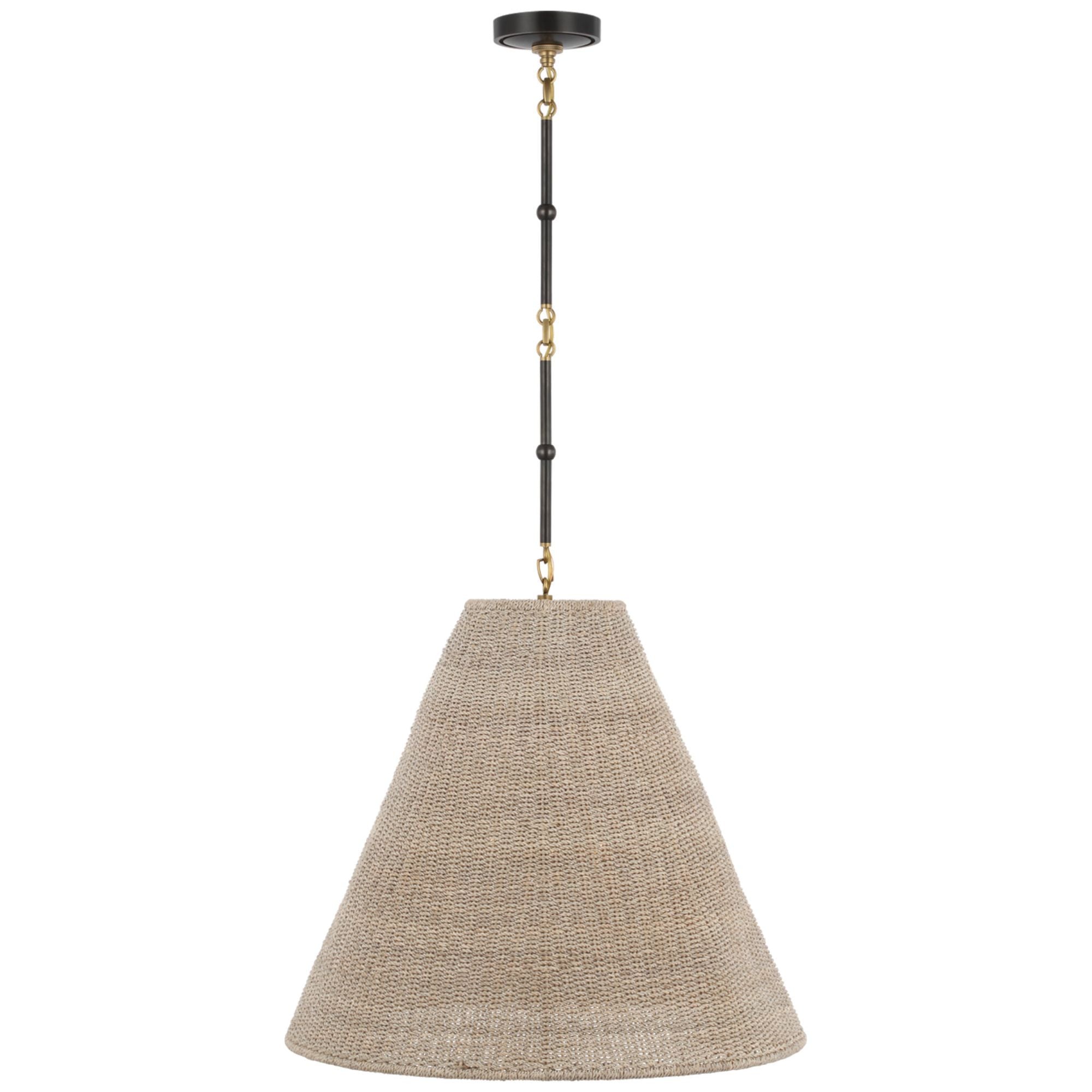 Thomas O'Brien Goodman Large Hanging Lamp in Bronze and Hand-Rubbed Antique Brass with Ash Shade Ceiling Light W24"