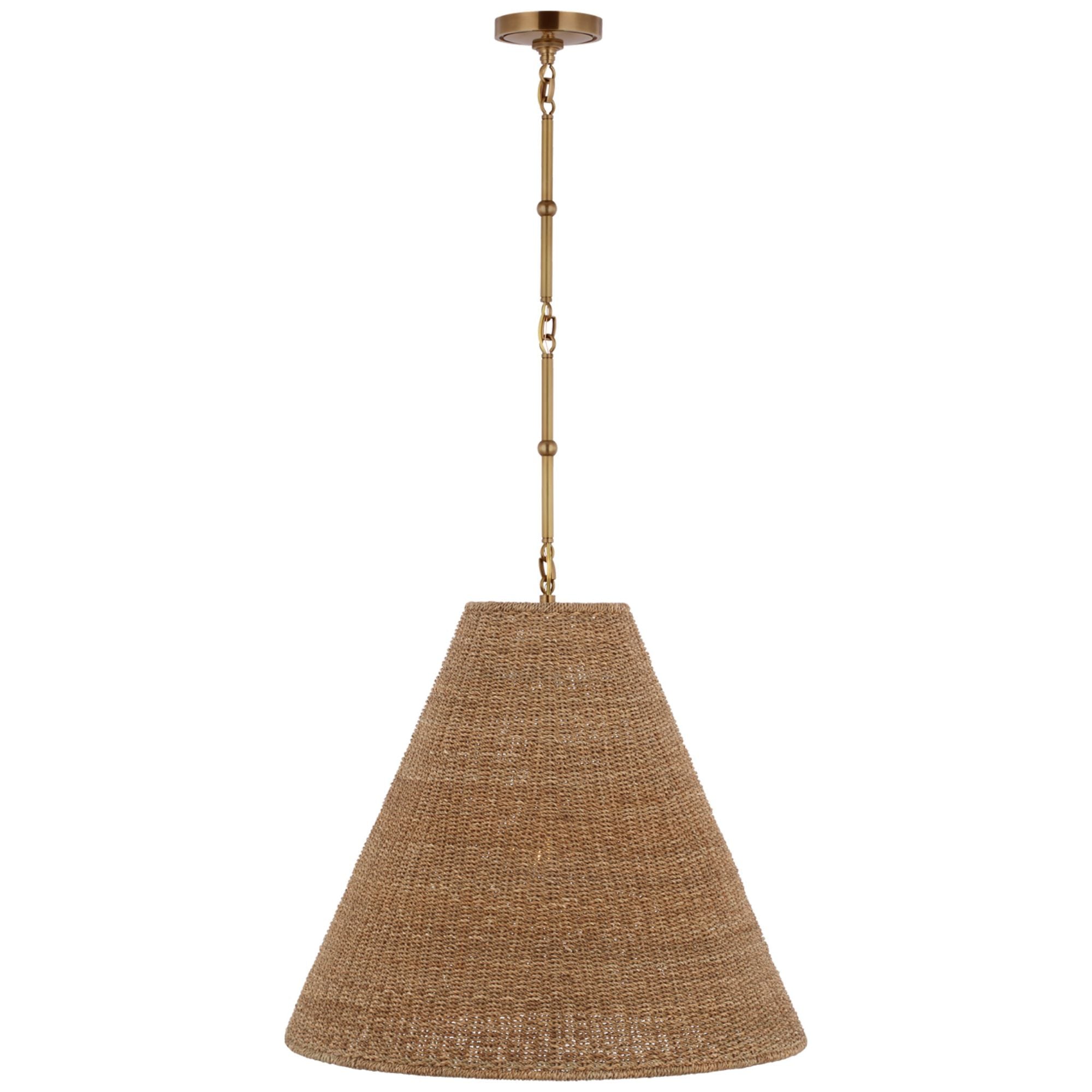 Thomas O'Brien Goodman Large Hanging Lamp in Hand-Rubbed Antique Brass with Toast Shade Ceiling Light W24"