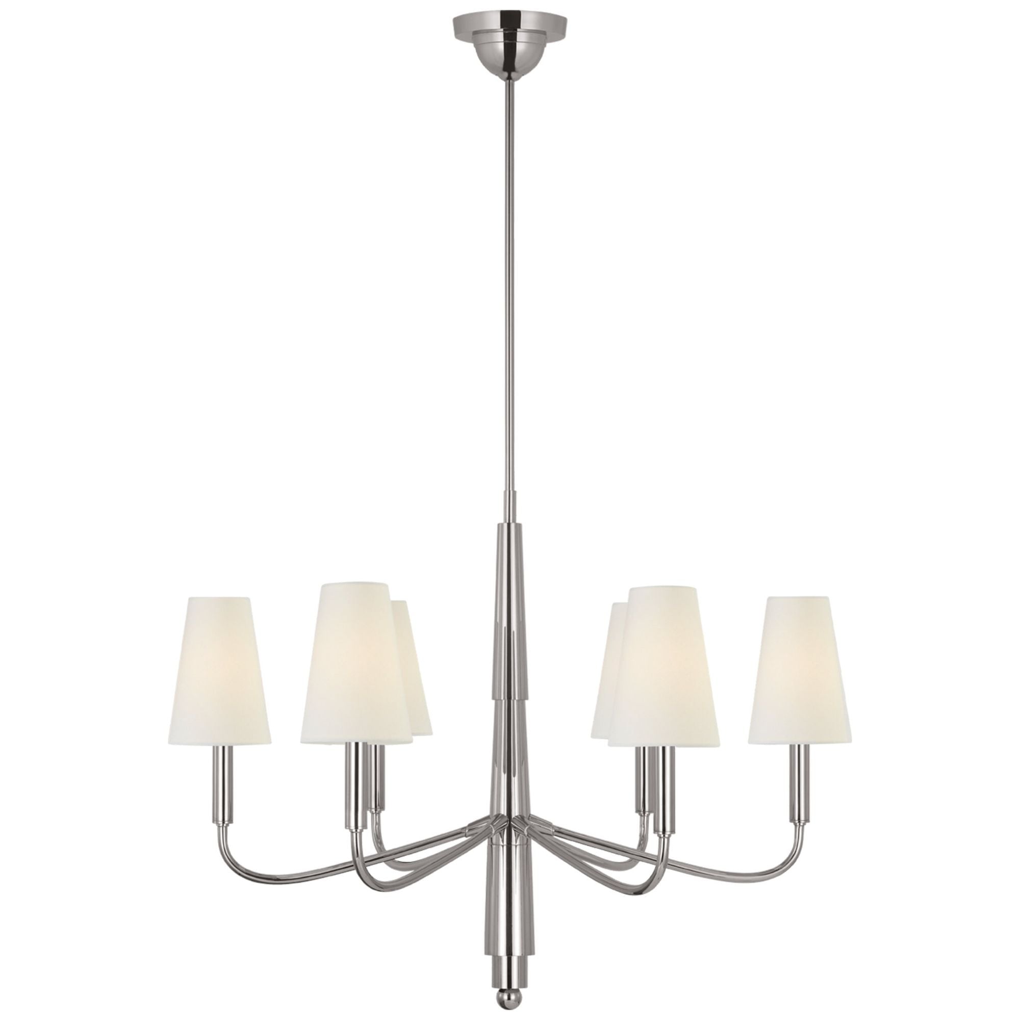 Thomas O'Brien Farlane Small Chandelier in Polished Nickel with Linen Shades Ceiling Light W33"