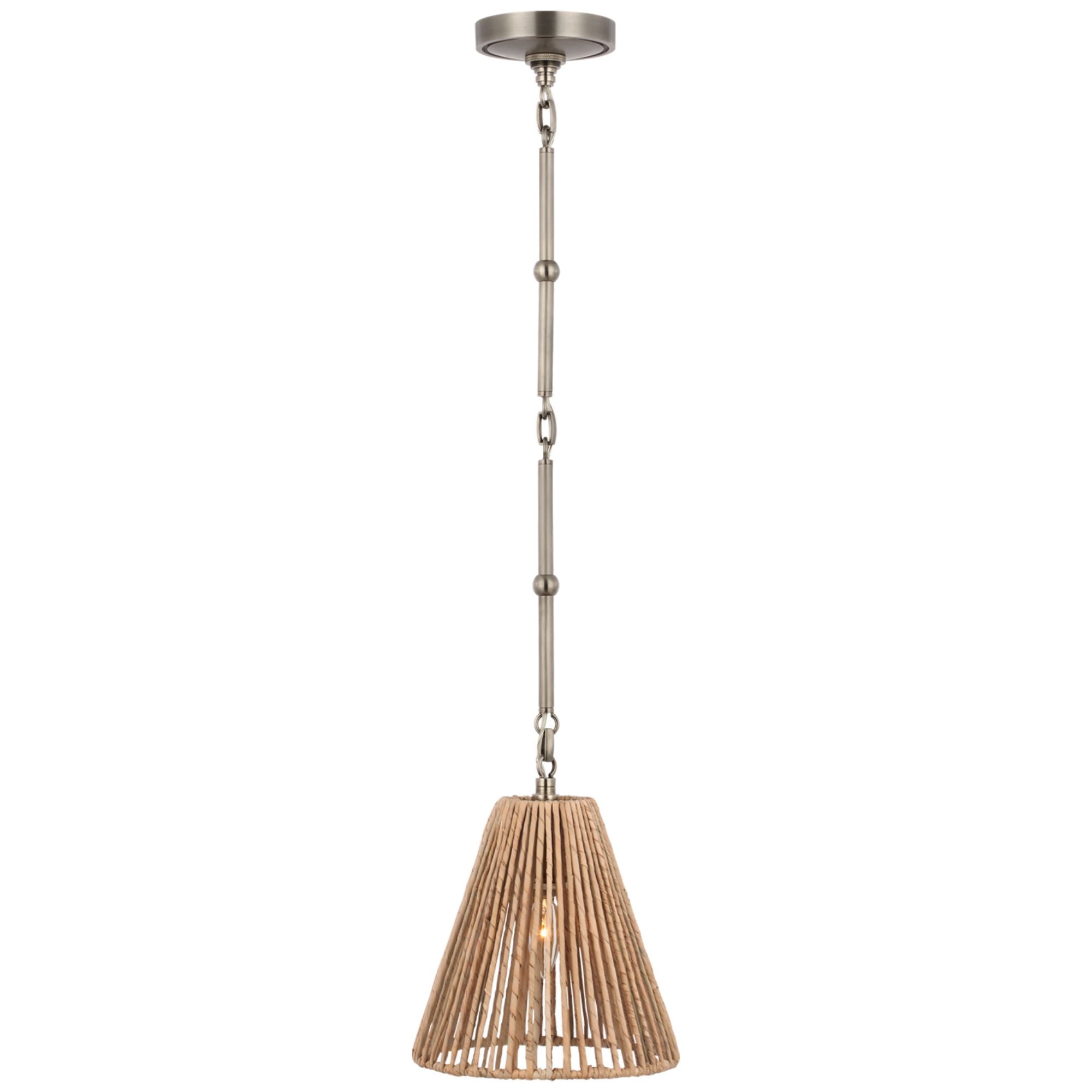 Thomas O'Brien Goodman Petite Hanging Shade in Antique Nickel with Natural Abaca Shade Ceiling Light W9.5"