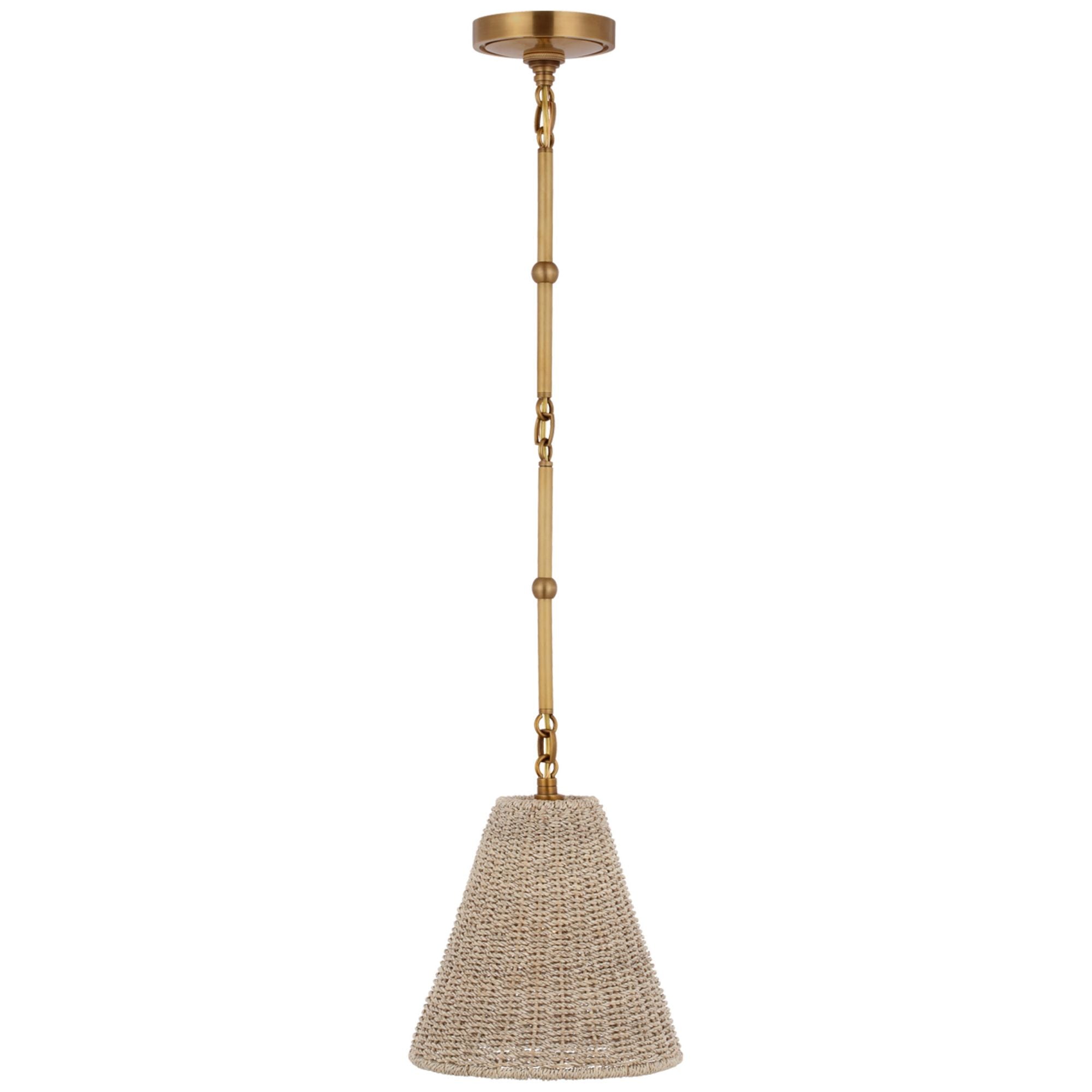 Thomas O'Brien Goodman Petite Hanging Shade in Hand-Rubbed Antique Brass with Ash Shade Ceiling Light W9.5"