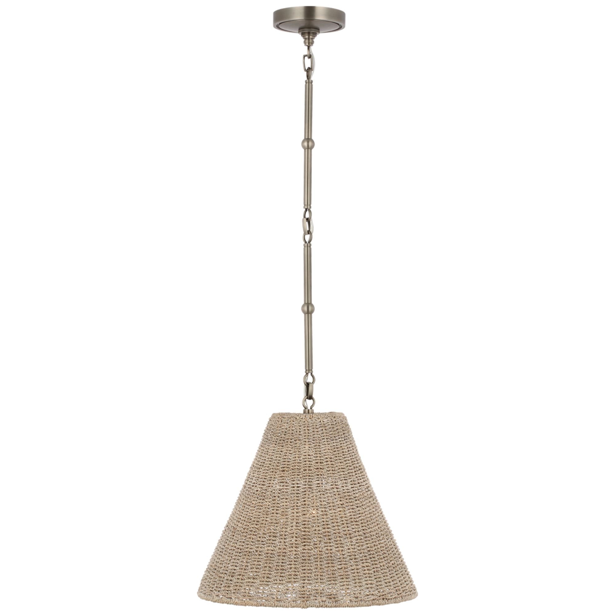 Thomas O'Brien Goodman Small Hanging Light in Antique Nickel with Ash Shade Ceiling Light W15"