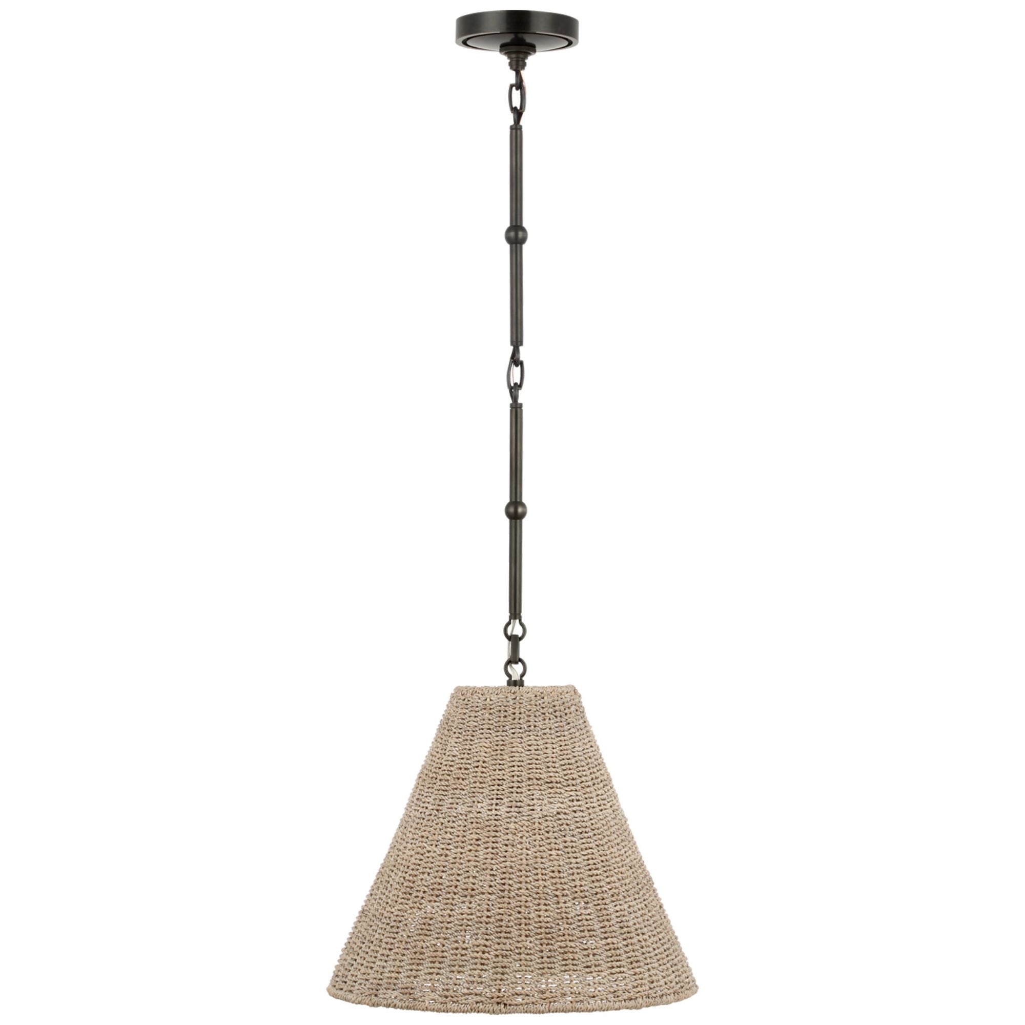Thomas O'Brien Goodman Small Hanging Light in Bronze with Ash Shade Ceiling Light W15"