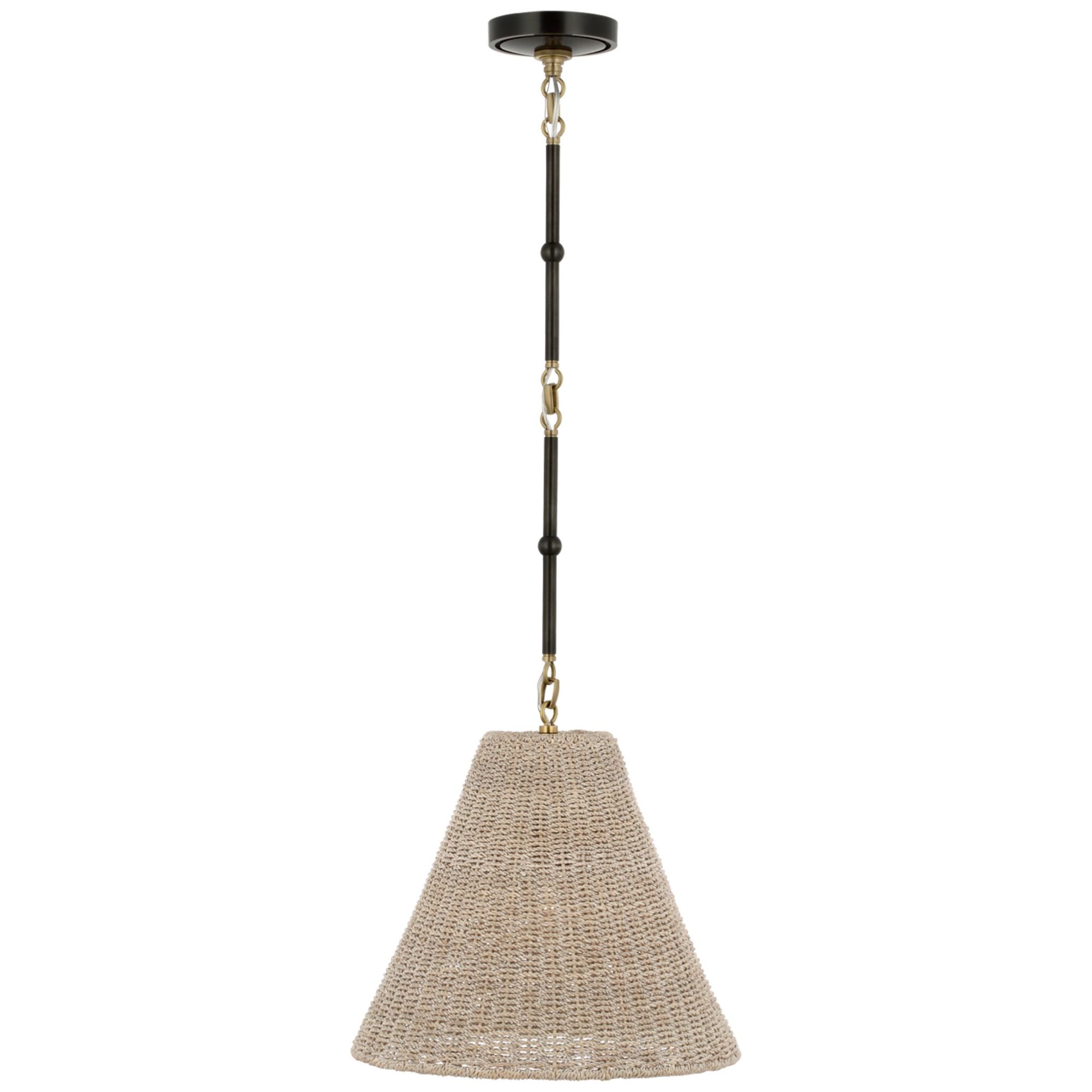 Thomas O'Brien Goodman Small Hanging Light in Bronze and Hand-Rubbed Antique Brass with Ash Shade Ceiling Light W15"