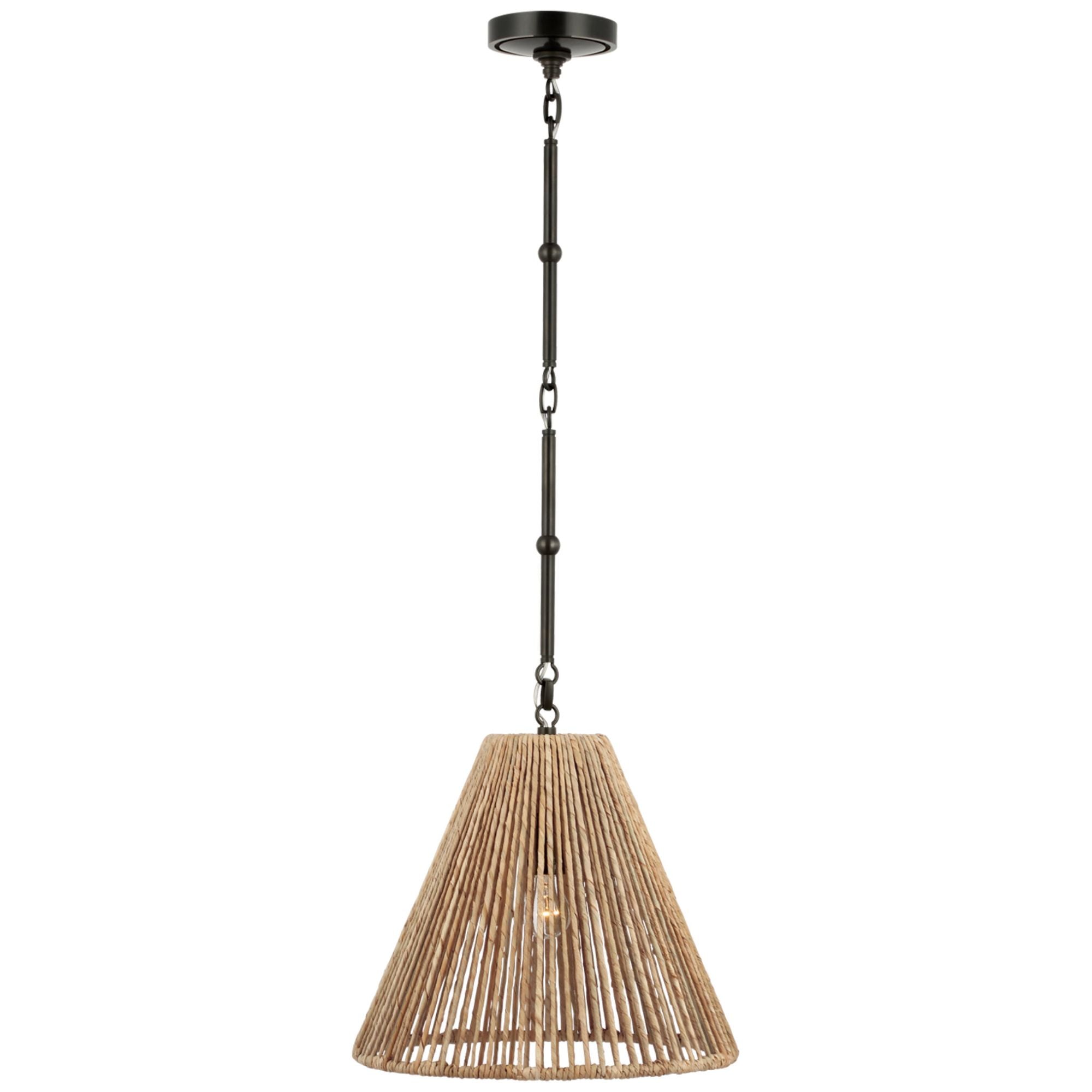 Thomas O'Brien Goodman Small Hanging Light in Bronze with Natural Abaca Shade Ceiling Light W15"