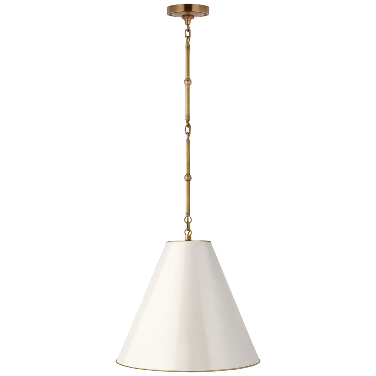 Thomas O'Brien Goodman Small Hanging Light in Hand-Rubbed Antique Brass with Antique White Shade W15"