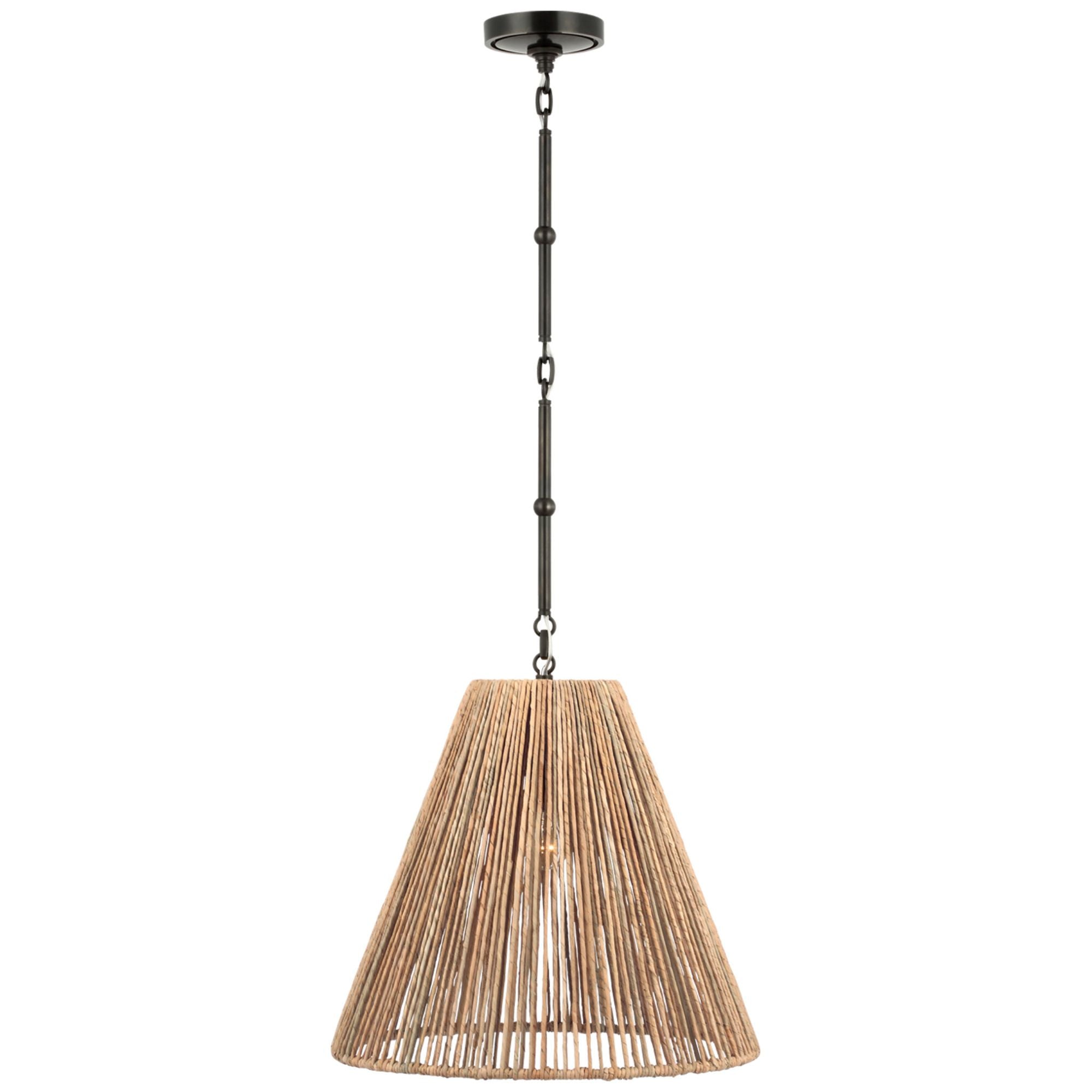 Thomas O'Brien Goodman Medium Hanging Light in Bronze with Natural Abaca Shade Ceiling Light W18"