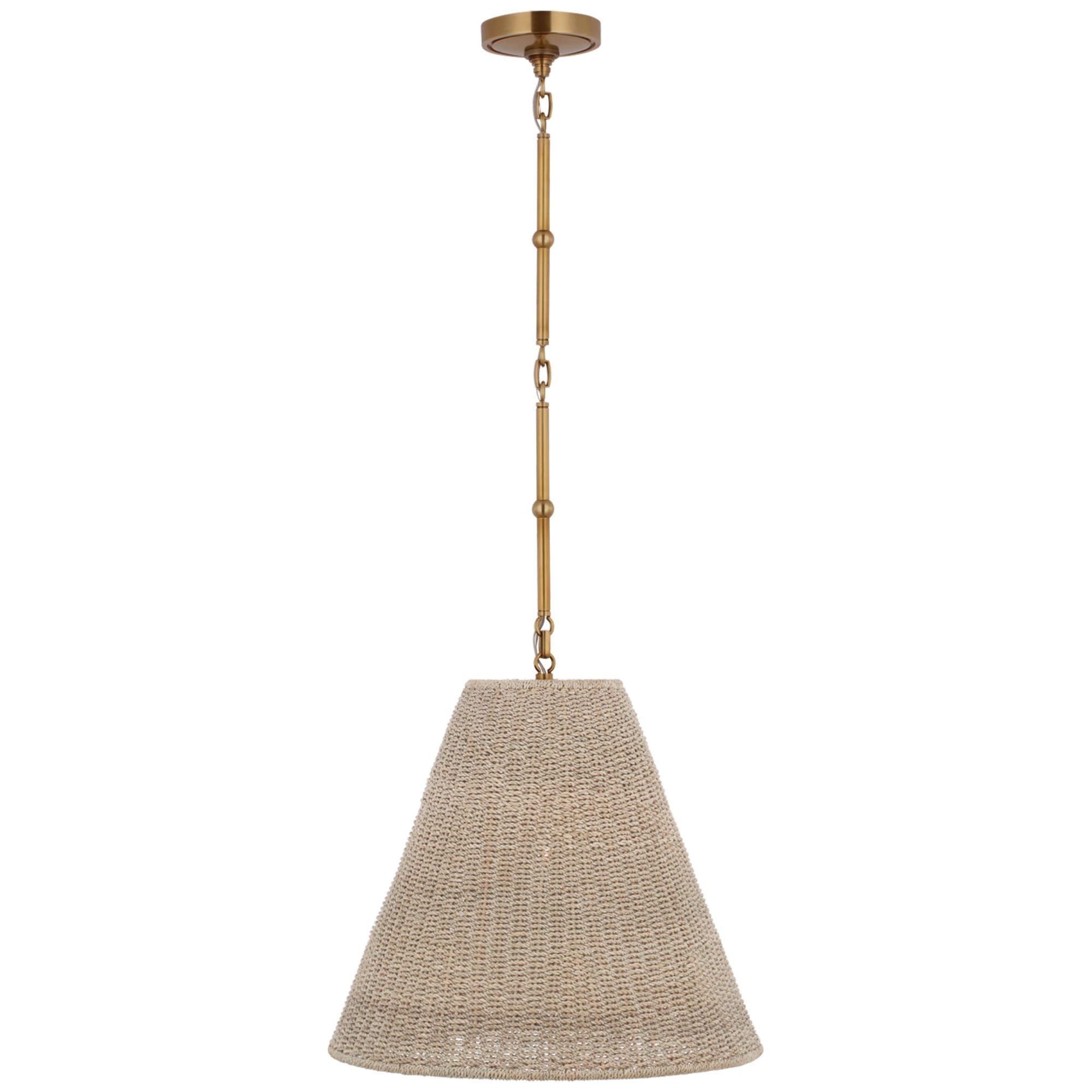 Thomas O'Brien Goodman Medium Hanging Light in Hand-Rubbed Antique Brass with Ash Shade Ceiling Light W18"