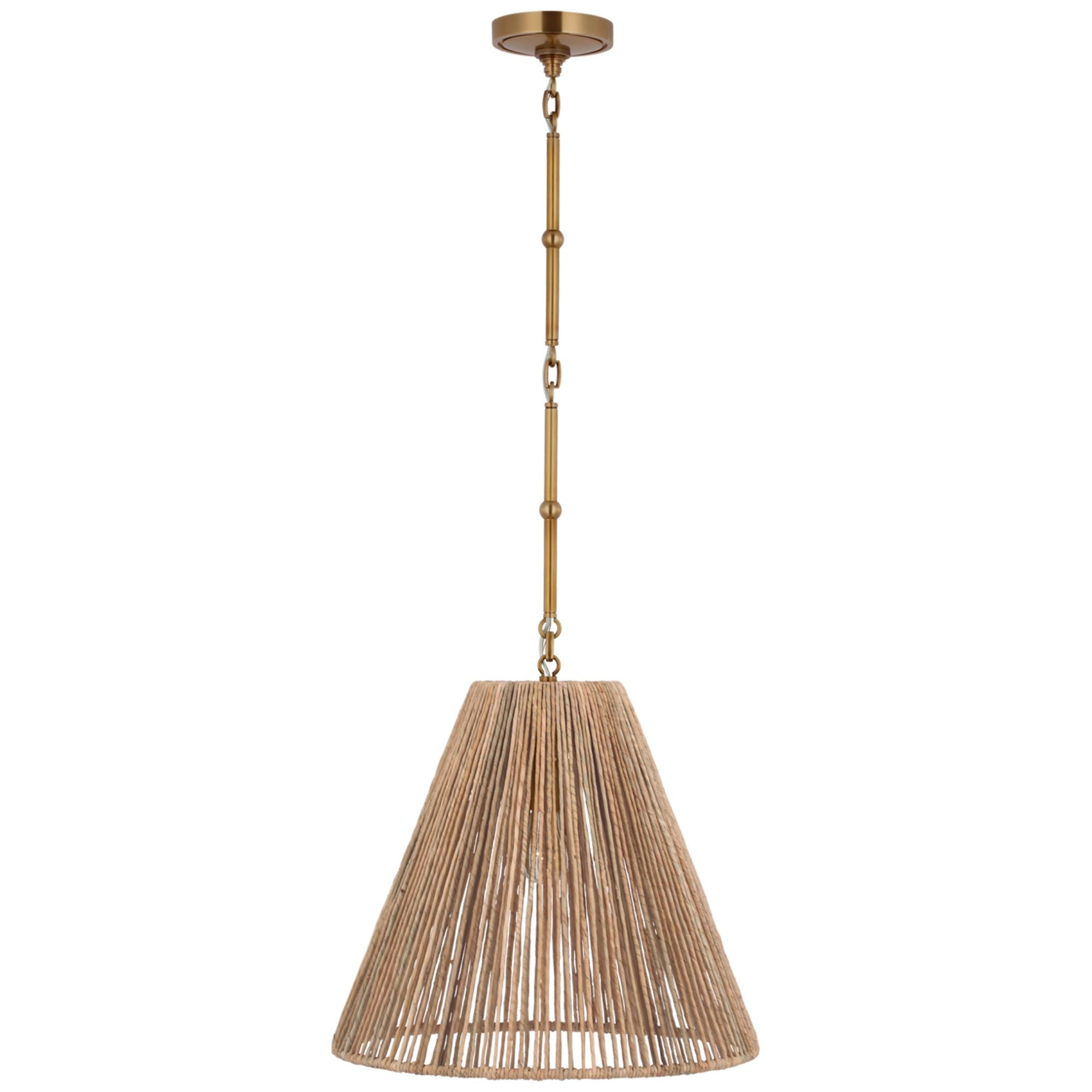 Thomas O'Brien Goodman Medium Hanging Light in Hand-Rubbed Antique Brass with Natural Abaca Shade Ceiling Light W18"