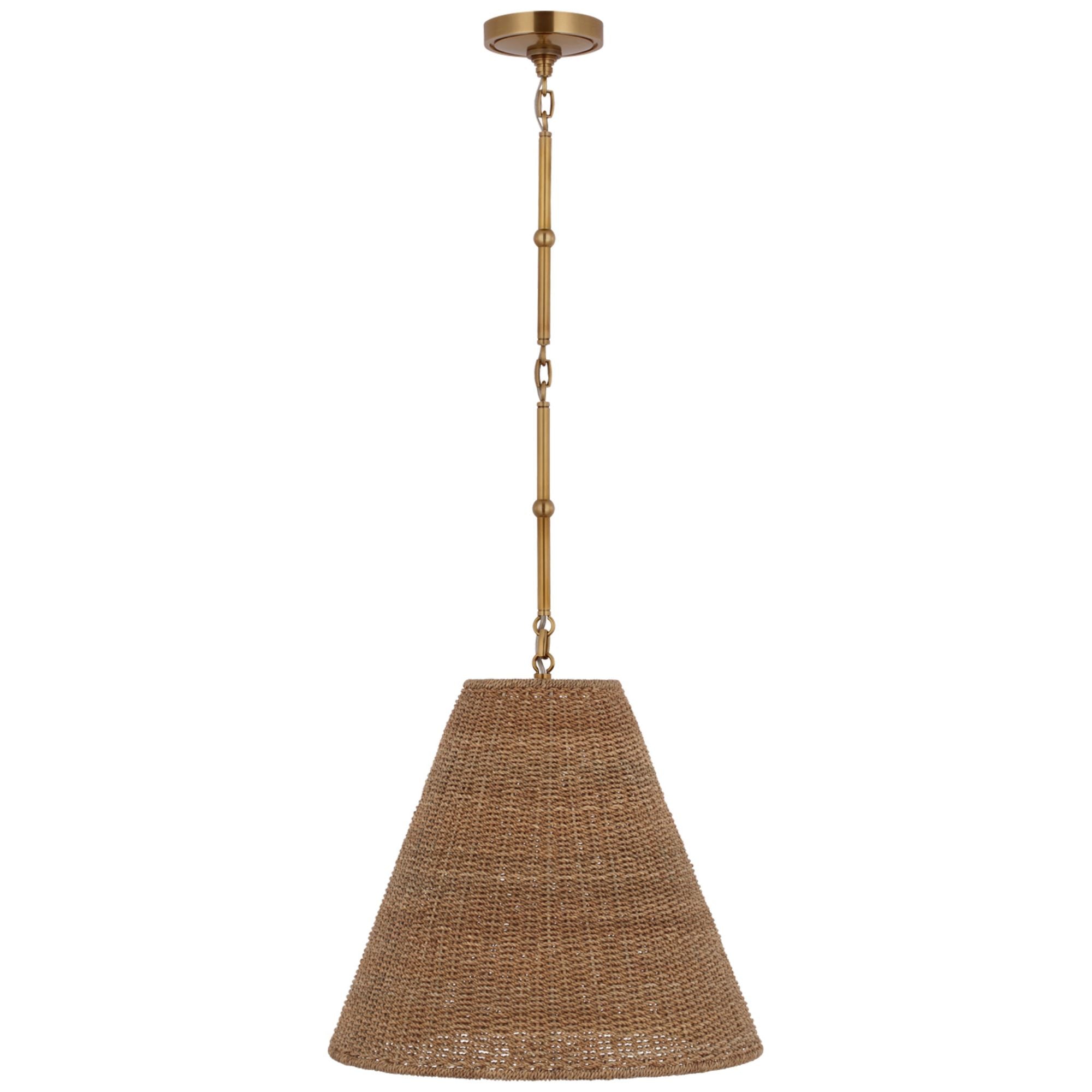 Thomas O'Brien Goodman Medium Hanging Light in Hand-Rubbed Antique Brass with Toast Shade Ceiling Light W18"