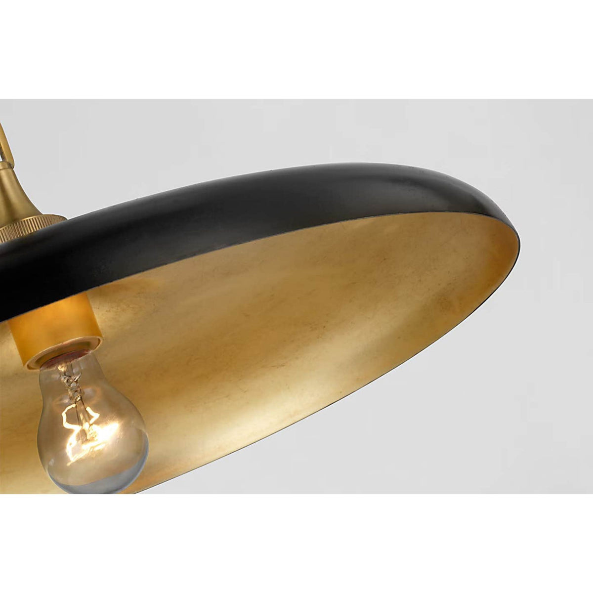 Thomas O'Brien Piatto Medium Pendant in Hand-Rubbed Antique Brass with Aged Iron Shade W18" x H6.75"