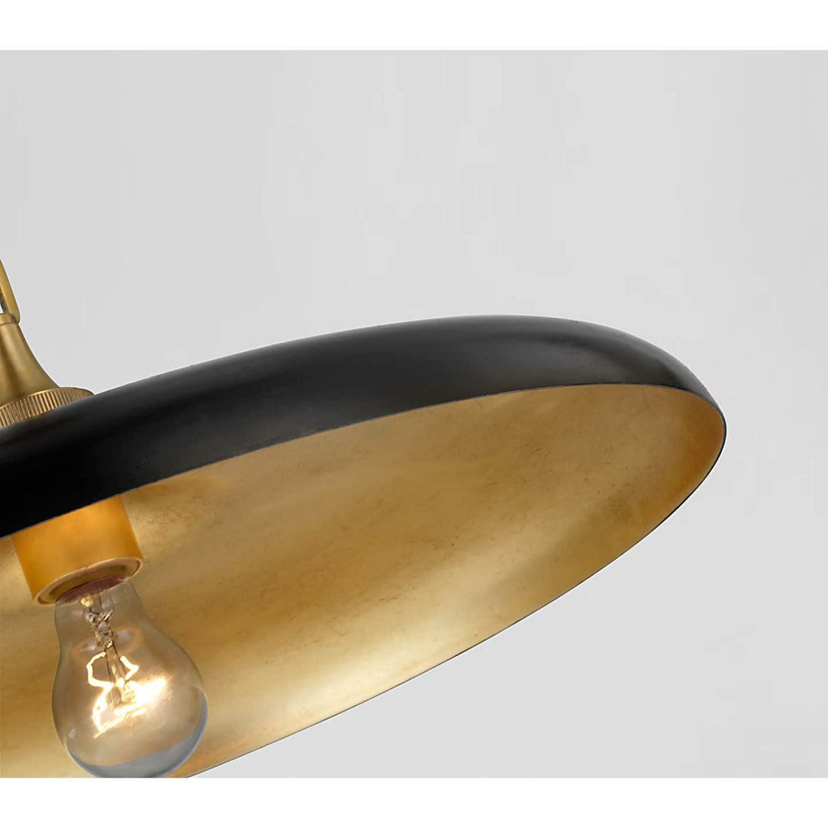 Thomas O'Brien Piatto Medium Pendant in Hand-Rubbed Antique Brass with Aged Iron Shade W18" x H6.75"