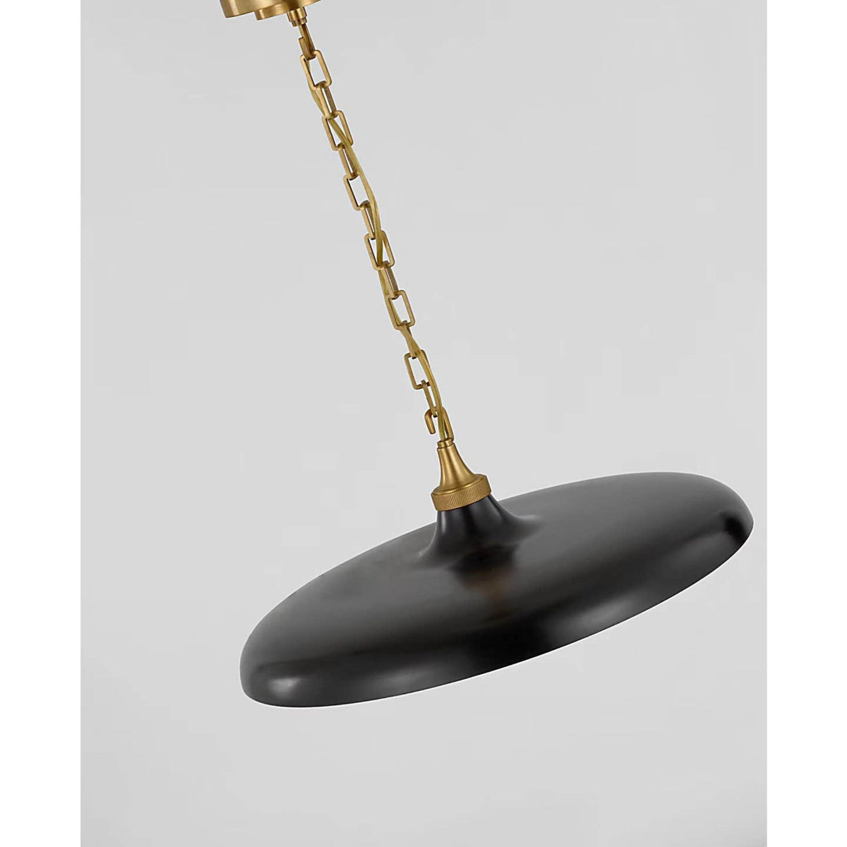 Thomas O'Brien Piatto Medium Pendant in Hand-Rubbed Antique Brass with Aged Iron Shade W18" x H6.75"