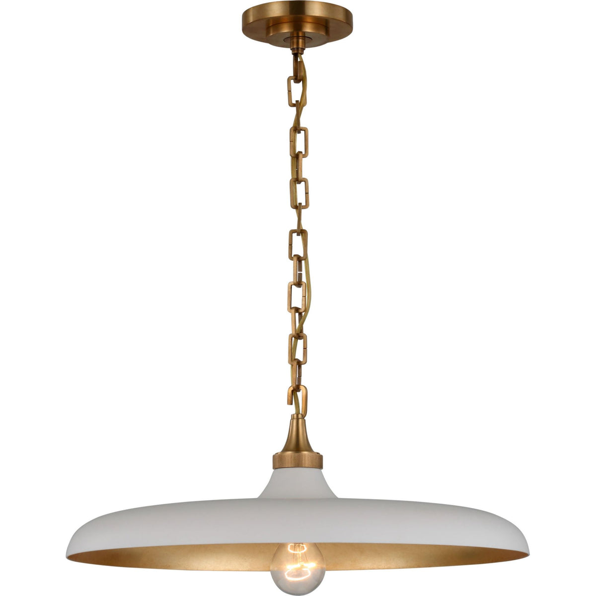 Thomas O'Brien Piatto Medium Pendant in Hand-Rubbed Antique Brass with Plaster White Shade W18" x H6.75"