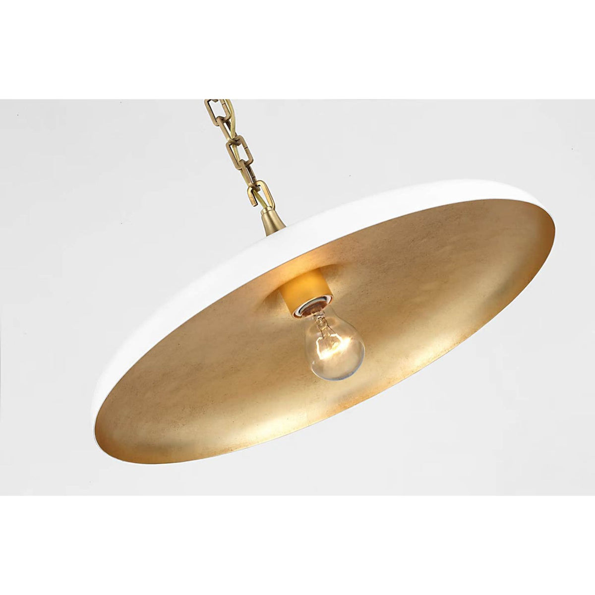 Thomas O'Brien Piatto Medium Pendant in Hand-Rubbed Antique Brass with Plaster White Shade W18" x H6.75"