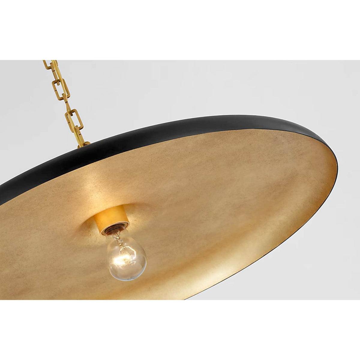 Thomas O'Brien Piatto Large Pendant in Hand-Rubbed Antique Brass with Aged Iron Shade W24" x H6.75"