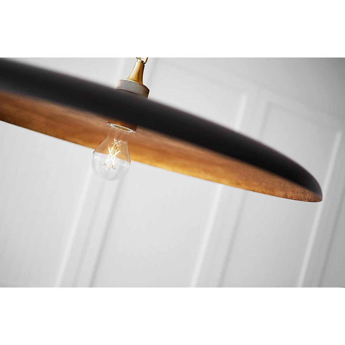 Thomas O'Brien Piatto Large Pendant in Hand-Rubbed Antique Brass with Aged Iron Shade W24" x H6.75"
