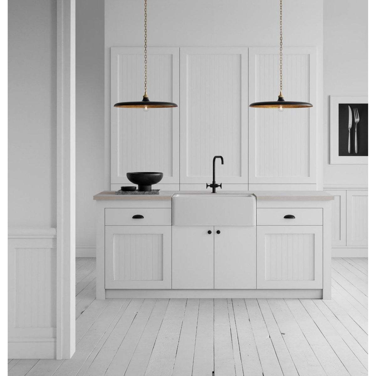 Thomas O'Brien Piatto Large Pendant in Hand-Rubbed Antique Brass with Aged Iron Shade W24" x H6.75"