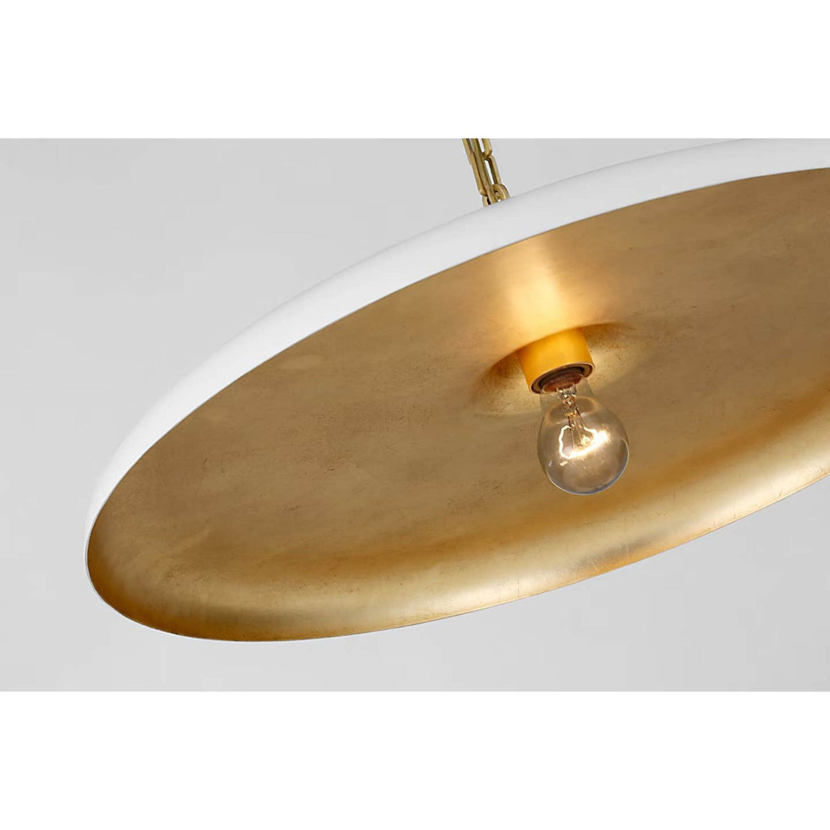 Thomas O'Brien Piatto Large Pendant in Hand-Rubbed Antique Brass with Plaster White Shade W24" x H6.75"