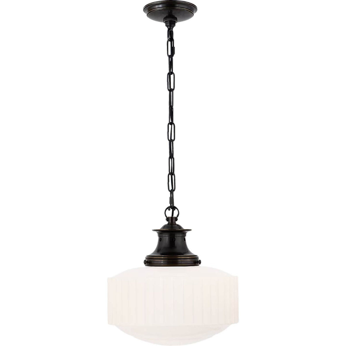 Thomas O'Brien Milton Road Pendant in Bronze with White Glass W14" x H14.75"