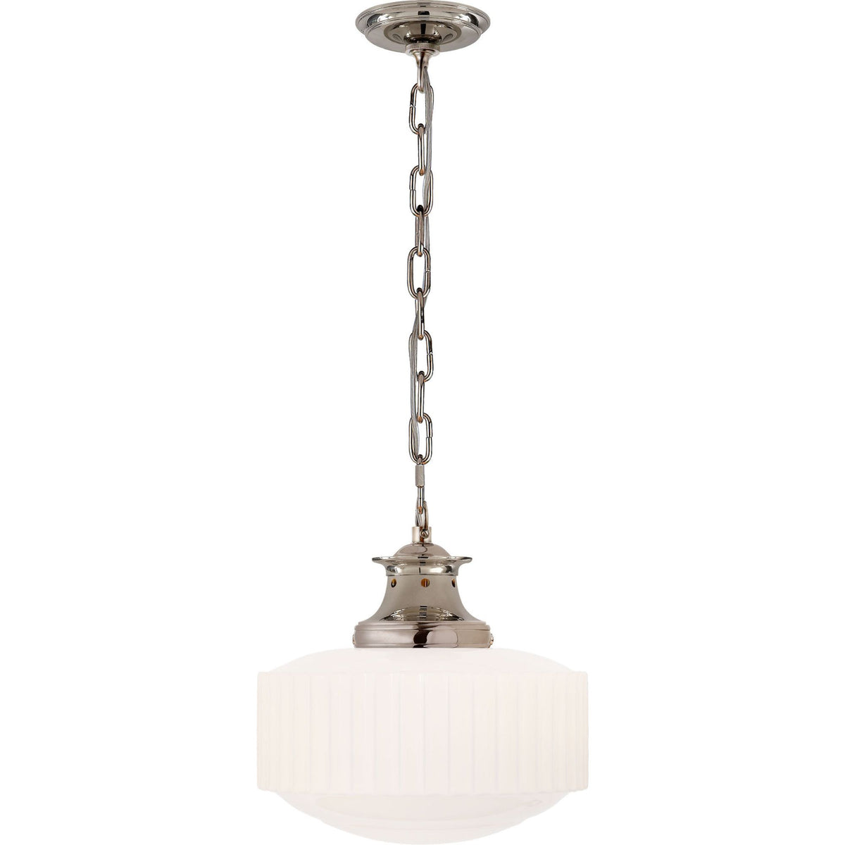 Thomas O'Brien Milton Road Pendant in Polished Nickel with White Glass W14" x H14.75"