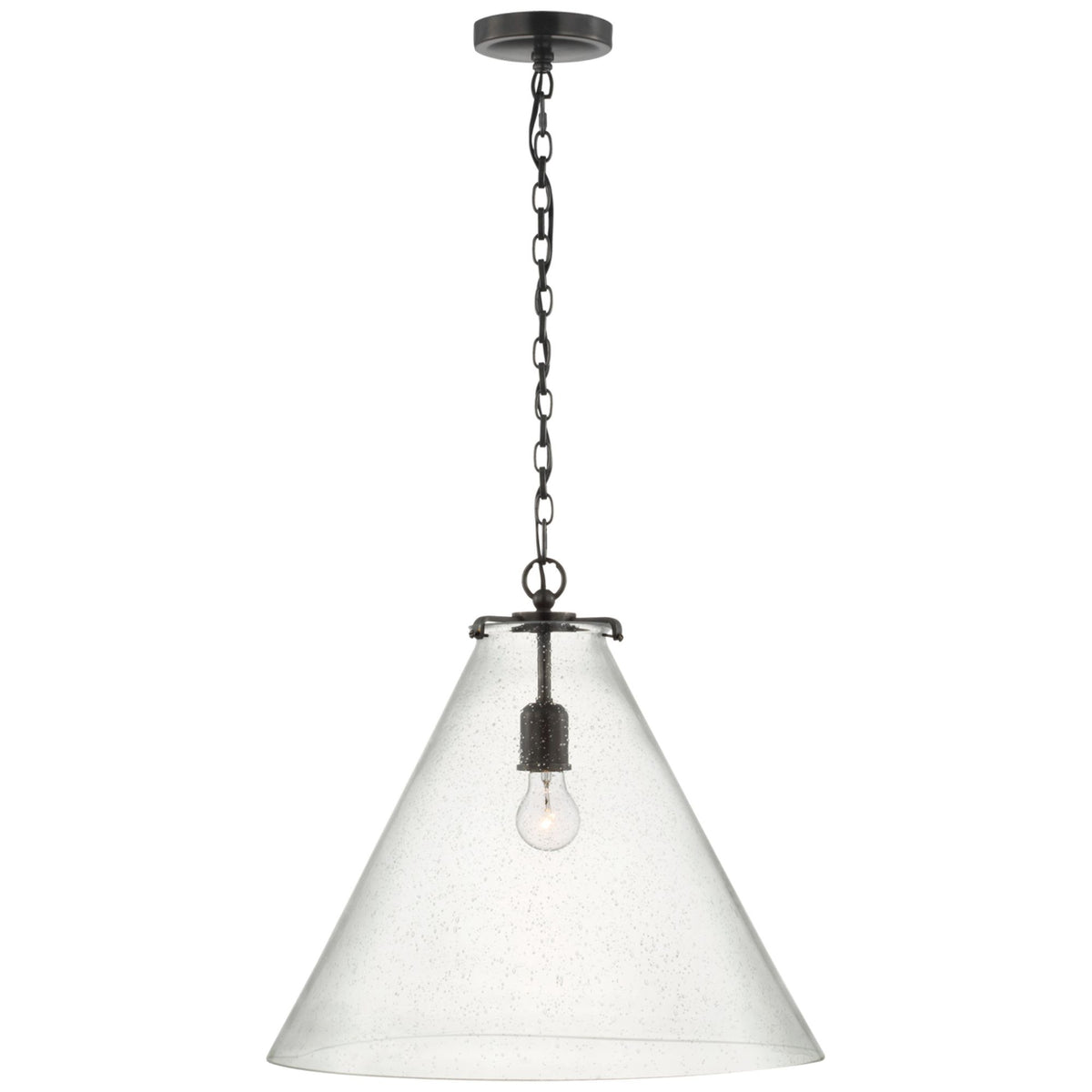 Thomas O'Brien Katie Large Conical Pendant in Bronze with Seeded Glass W20" x H18.25"