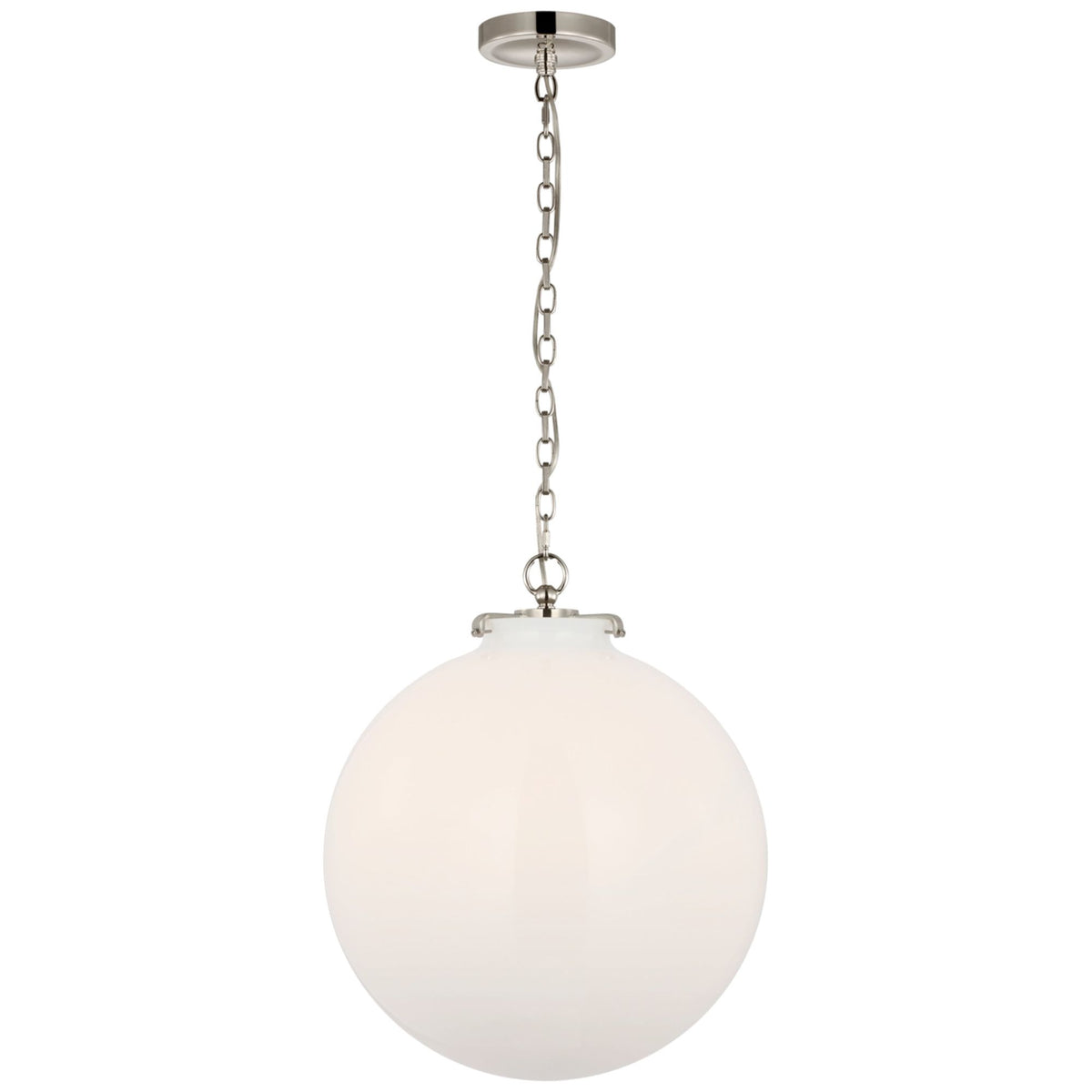Thomas O'Brien Katie Large Globe Pendant in Polished Nickel with White Glass W16" x H19.25"