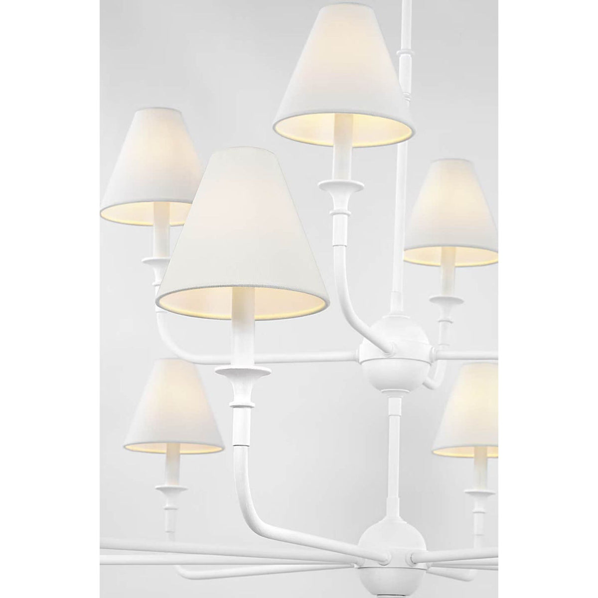 Thomas O'Brien Piaf Grande Two-Tier Chandelier in Plaster White with Linen Shades W58"