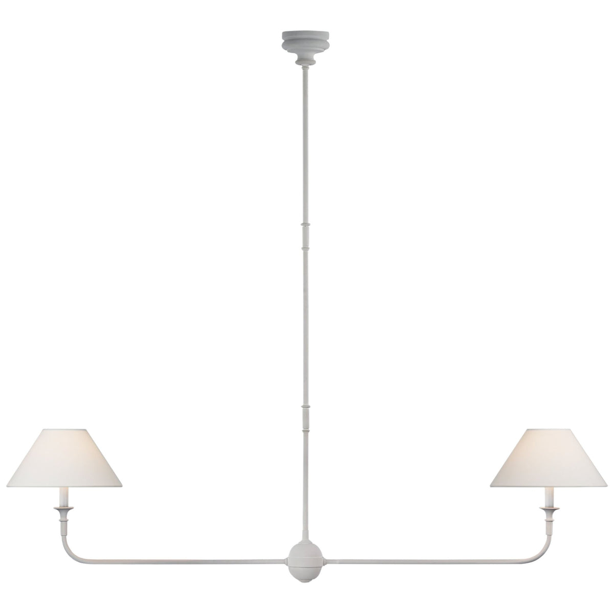 Thomas O'Brien Piaf Large Two Light Linear Pendant in Plaster White with Linen Shades W12" x 62"