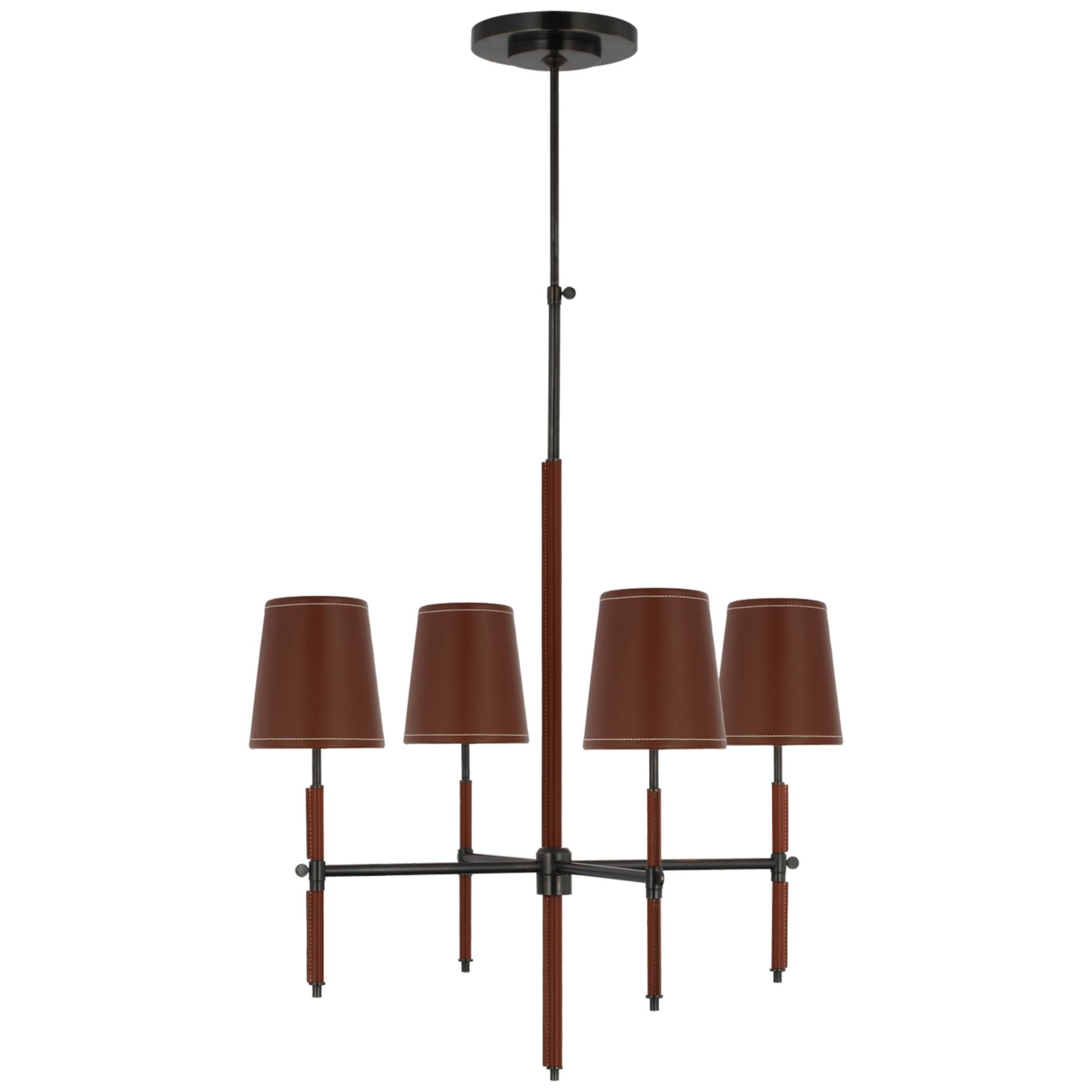 Thomas O'Brien Bryant Small Wrapped Chandelier in Bronze and Saddle Leather with Saddle Leather Shade Ceiling Light W26"