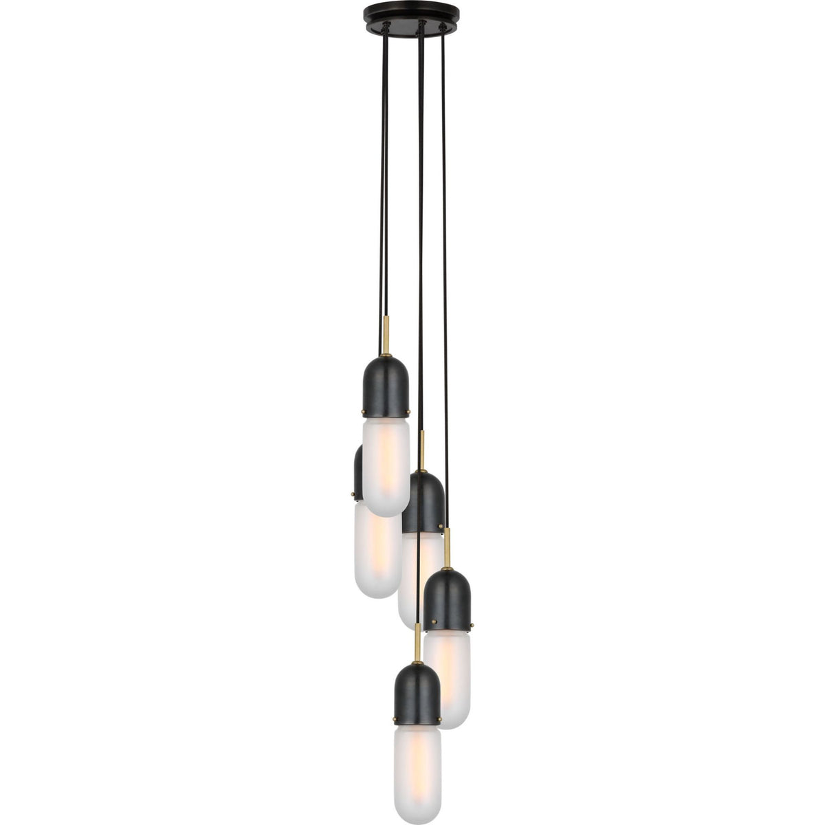 Thomas O'Brien Junio 5-Light Chandelier in Bronze and Brass with Frosted Glass W9.25" (Configurable)