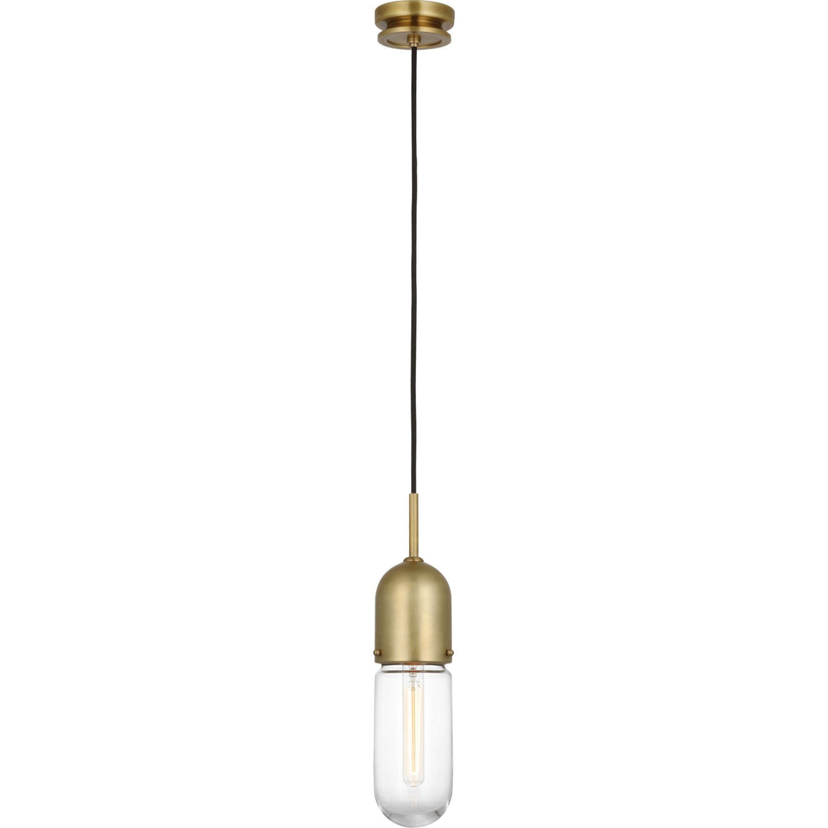 Thomas O'Brien Junio Single Light Pendant in Hand-Rubbed Antique Brass with Clear Glass W4"