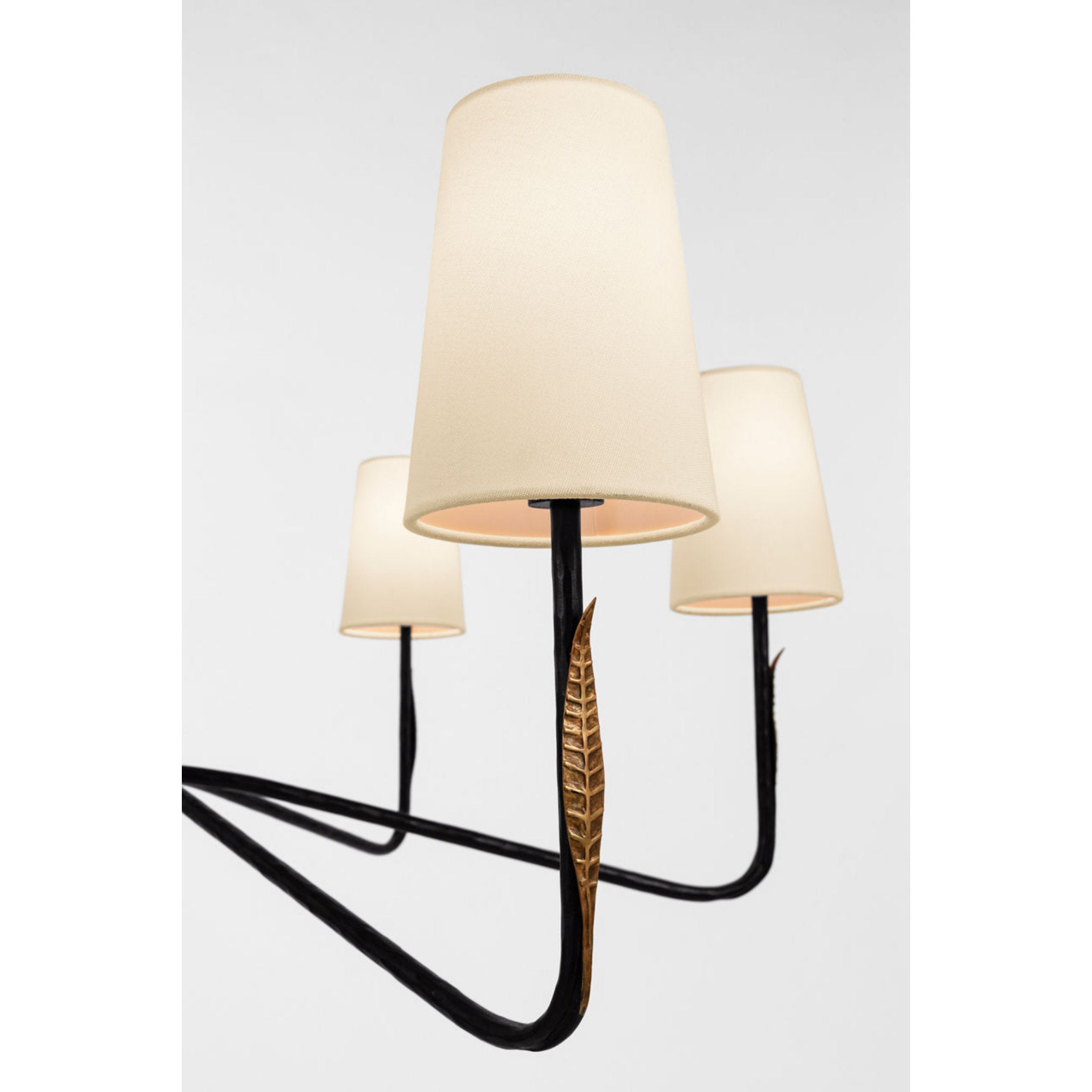 Thomas O'Brien Kairos 58" Chandelier in Aged Iron and Roman Bronze with Linen Shades Ceiling Light W57.75"