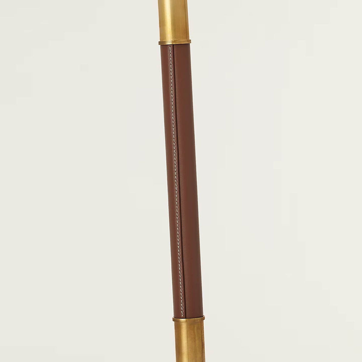 Amber Lewis Griffin Large Floor Lamp in Hand-Rubbed Antique Brass and Saddle Leather with Linen Shade W19.5" x H62.5"