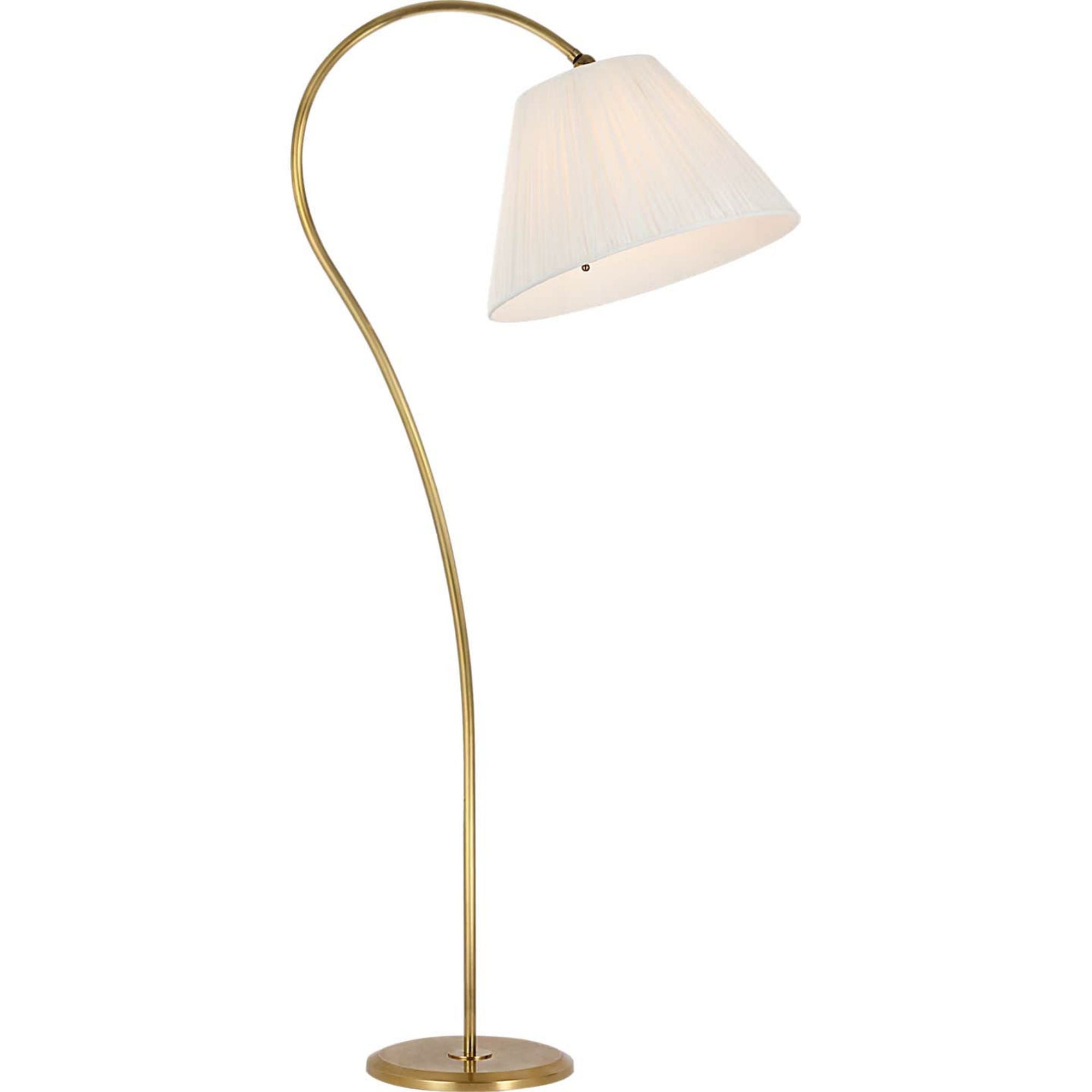 Amber Lewis Dume Large Arched Floor Lamp in Hand-Rubbed Antique Brass with Silk Pleated Shade W18" x H63" x E26"