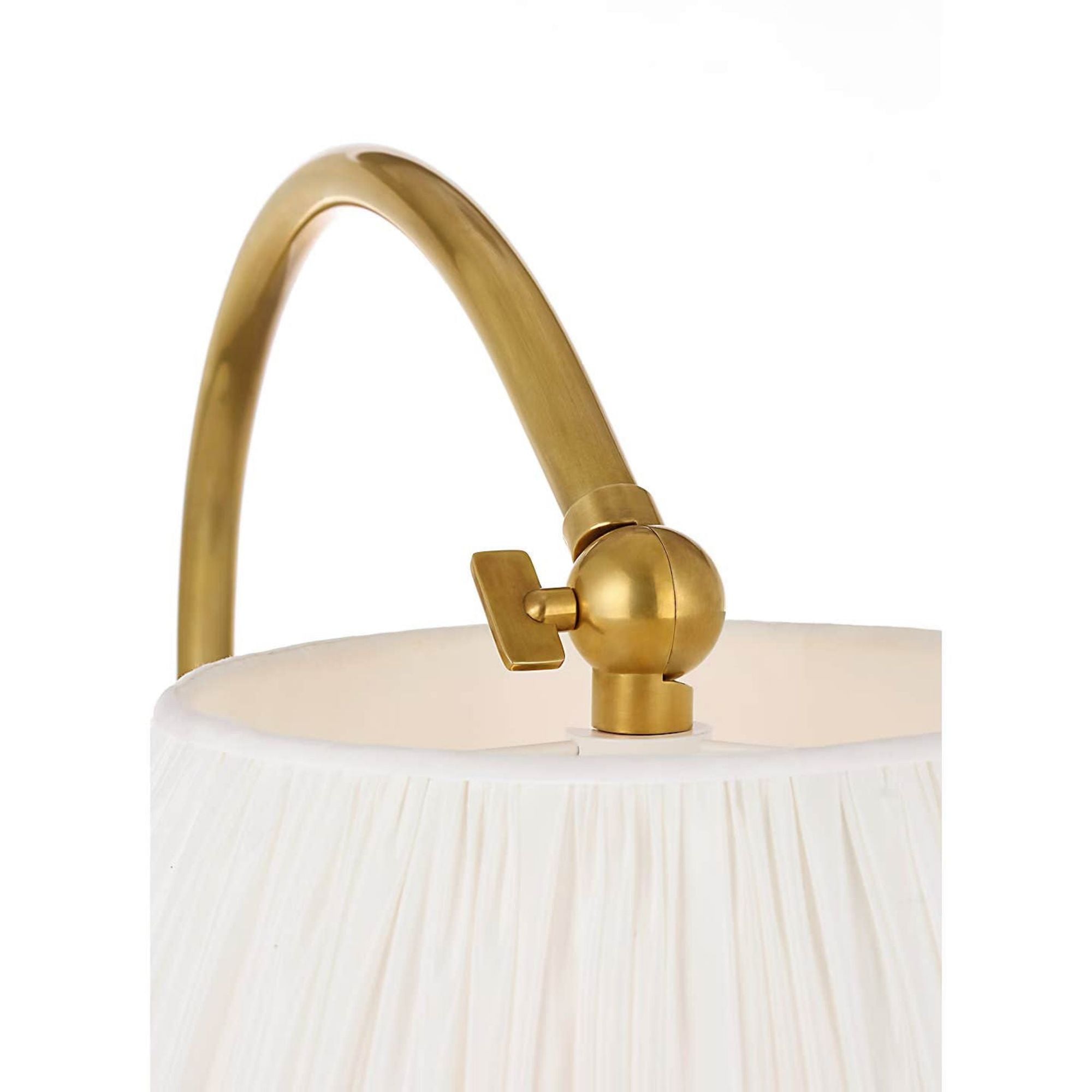 Amber Lewis Dume Large Arched Floor Lamp in Hand-Rubbed Antique Brass with Silk Pleated Shade W18" x H63" x E26"