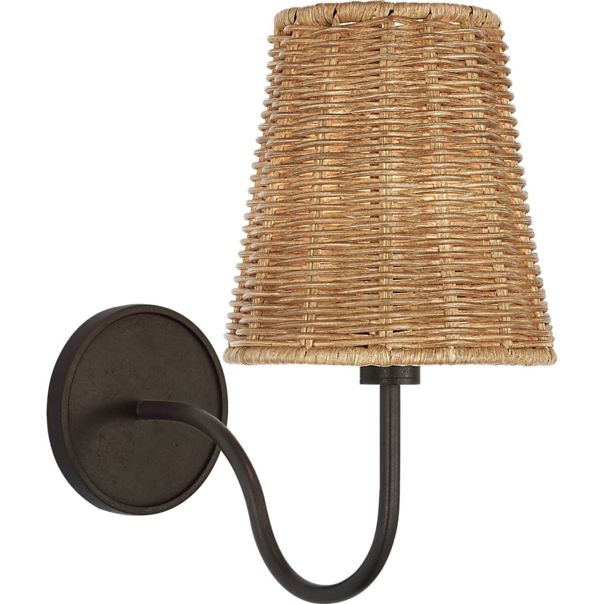Amber Lewis Lyndsie Small Cordless Sconce in Aged Iron with Natural Wicker Shade W6" x H10.75" x E10"