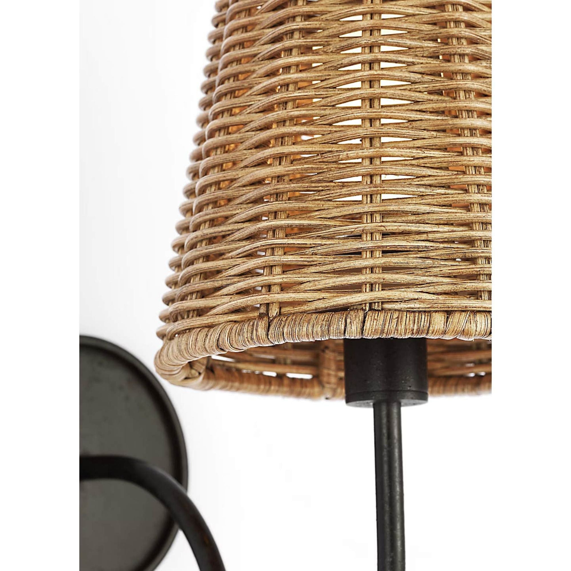 Amber Lewis Lyndsie Small Cordless Sconce in Aged Iron with Natural Wicker Shade W6" x H10.75" x E10"