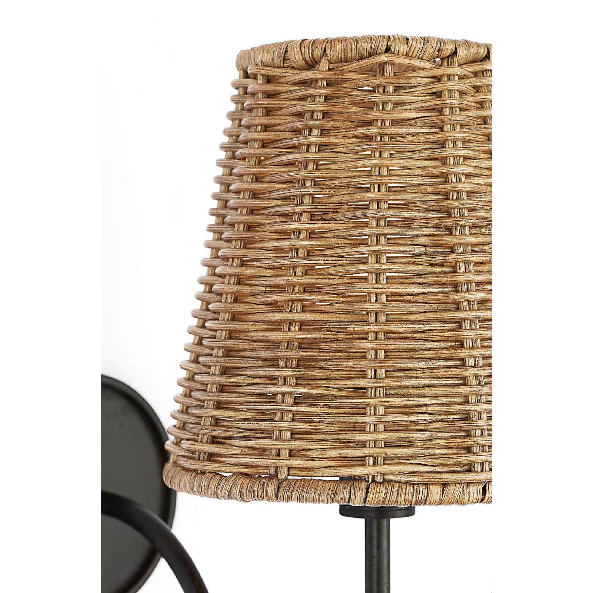 Amber Lewis Lyndsie Small Cordless Sconce in Aged Iron with Natural Wicker Shade W6" x H10.75" x E10"